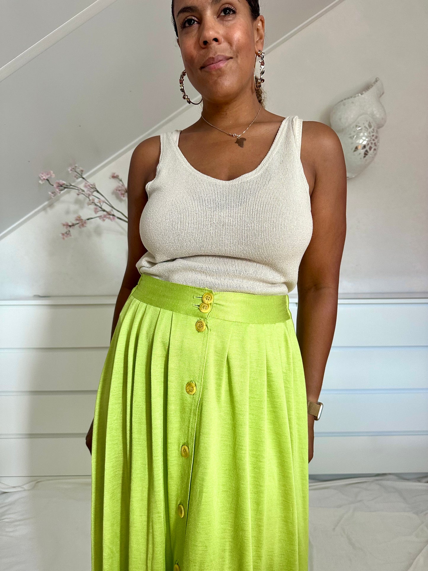 Vintage groene maxi-rok van viscose - M/L