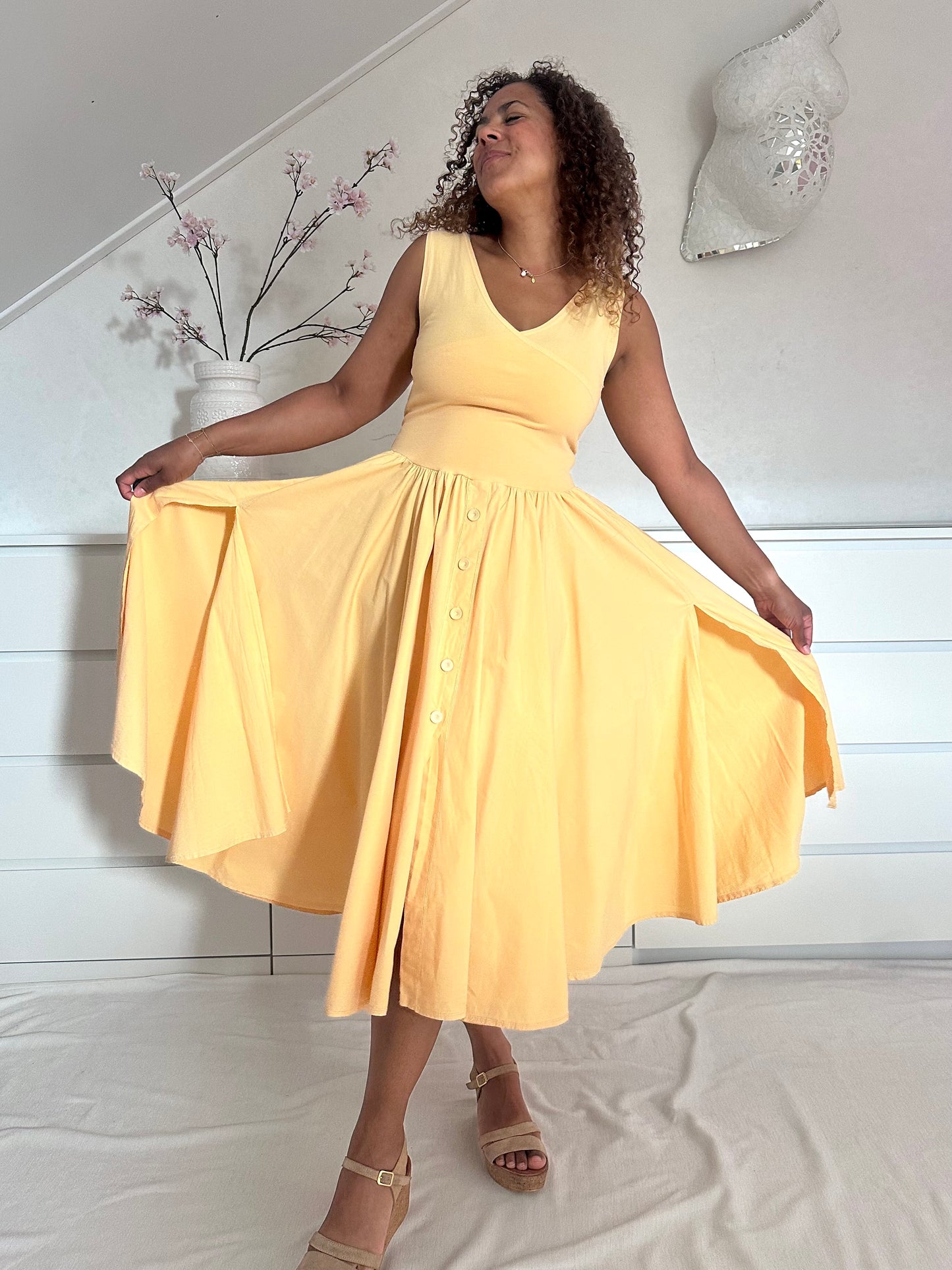 Vintage botergele maxi-jurk - M