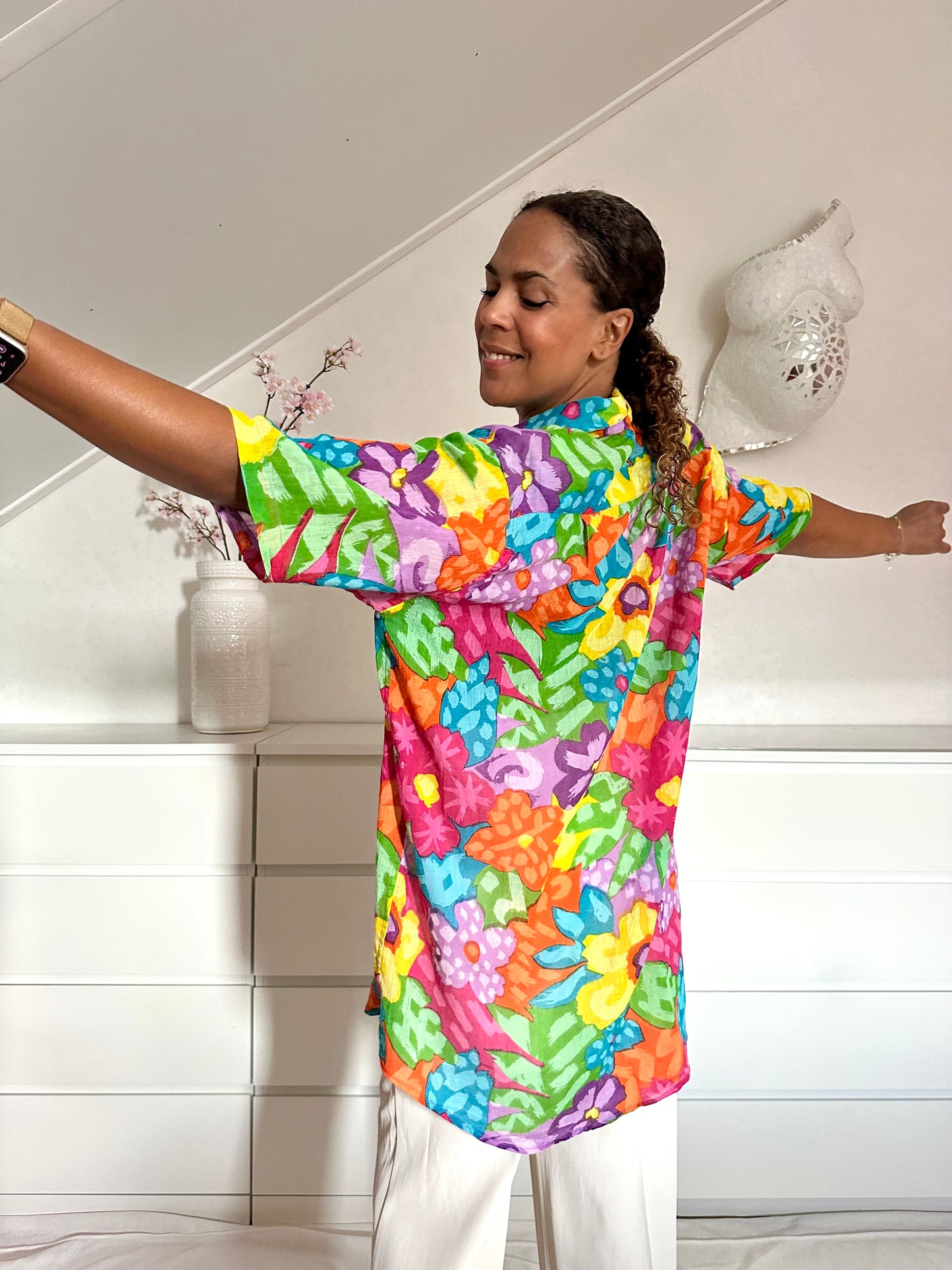 Vintage katoenen bloemenblouse - plus size