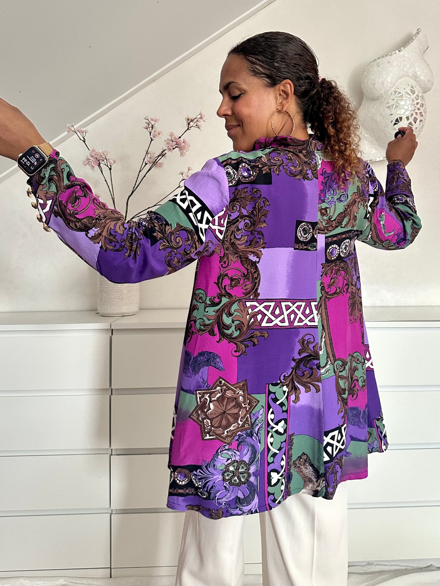 Vintage viscose blouse met barok print - XL