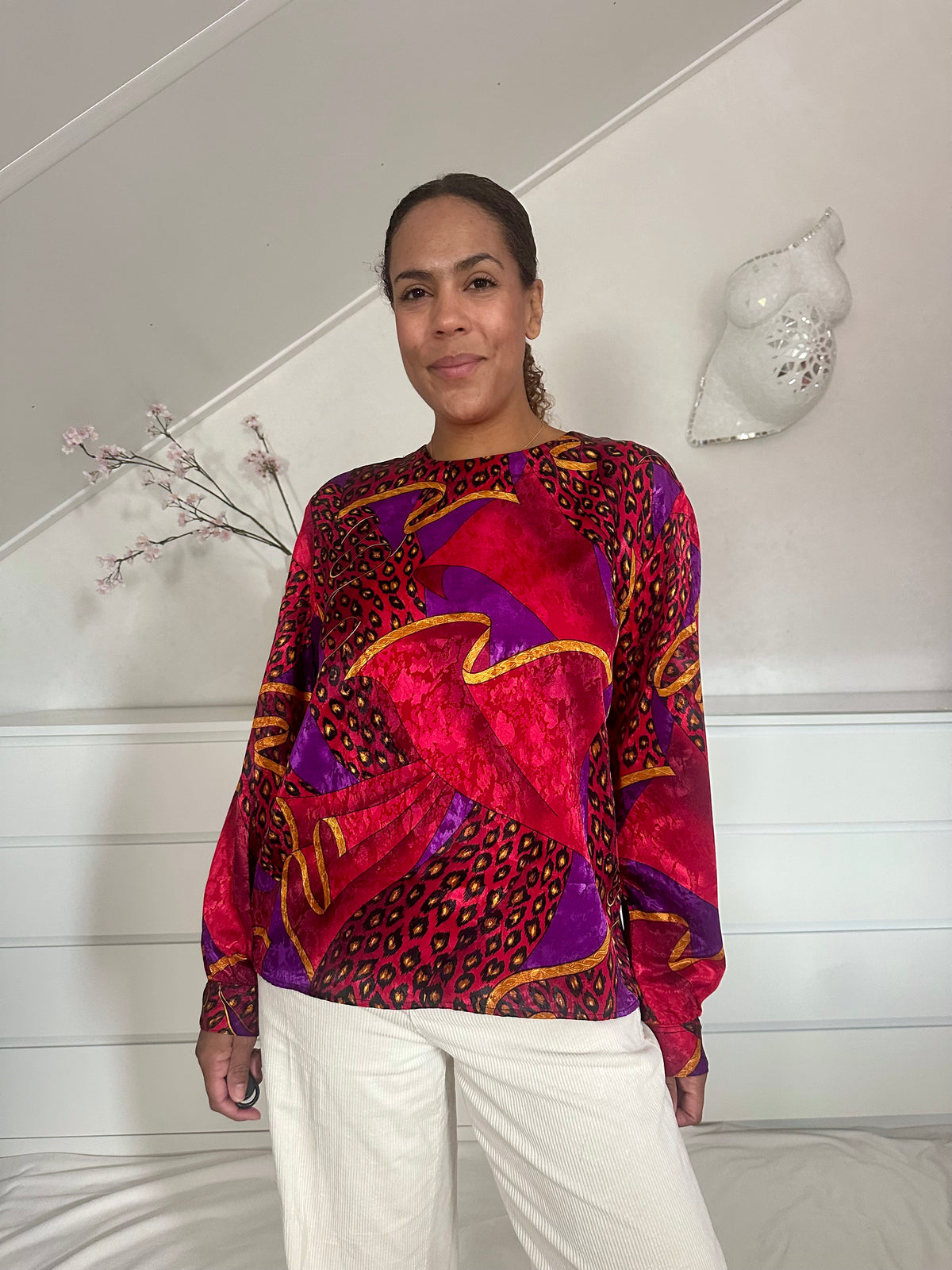 Vintage luxe blouse in dieprood - L/XL