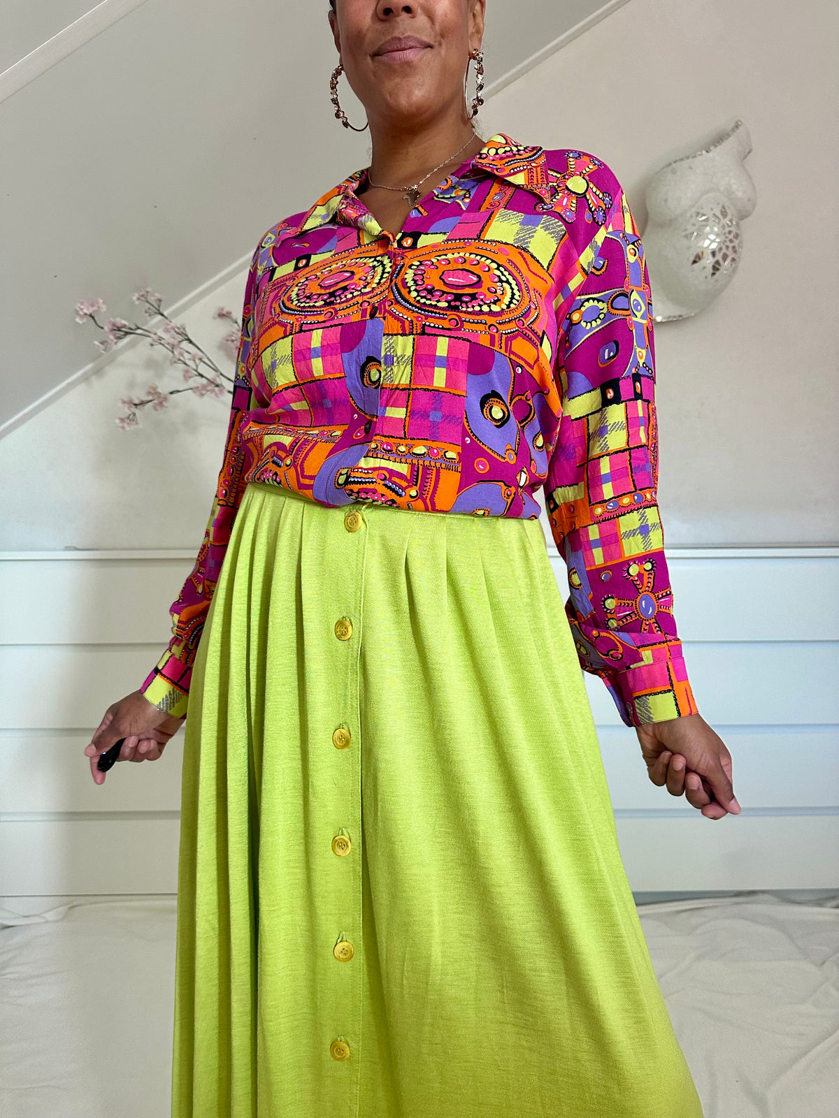 Vintage groene maxi-rok van viscose - M/L