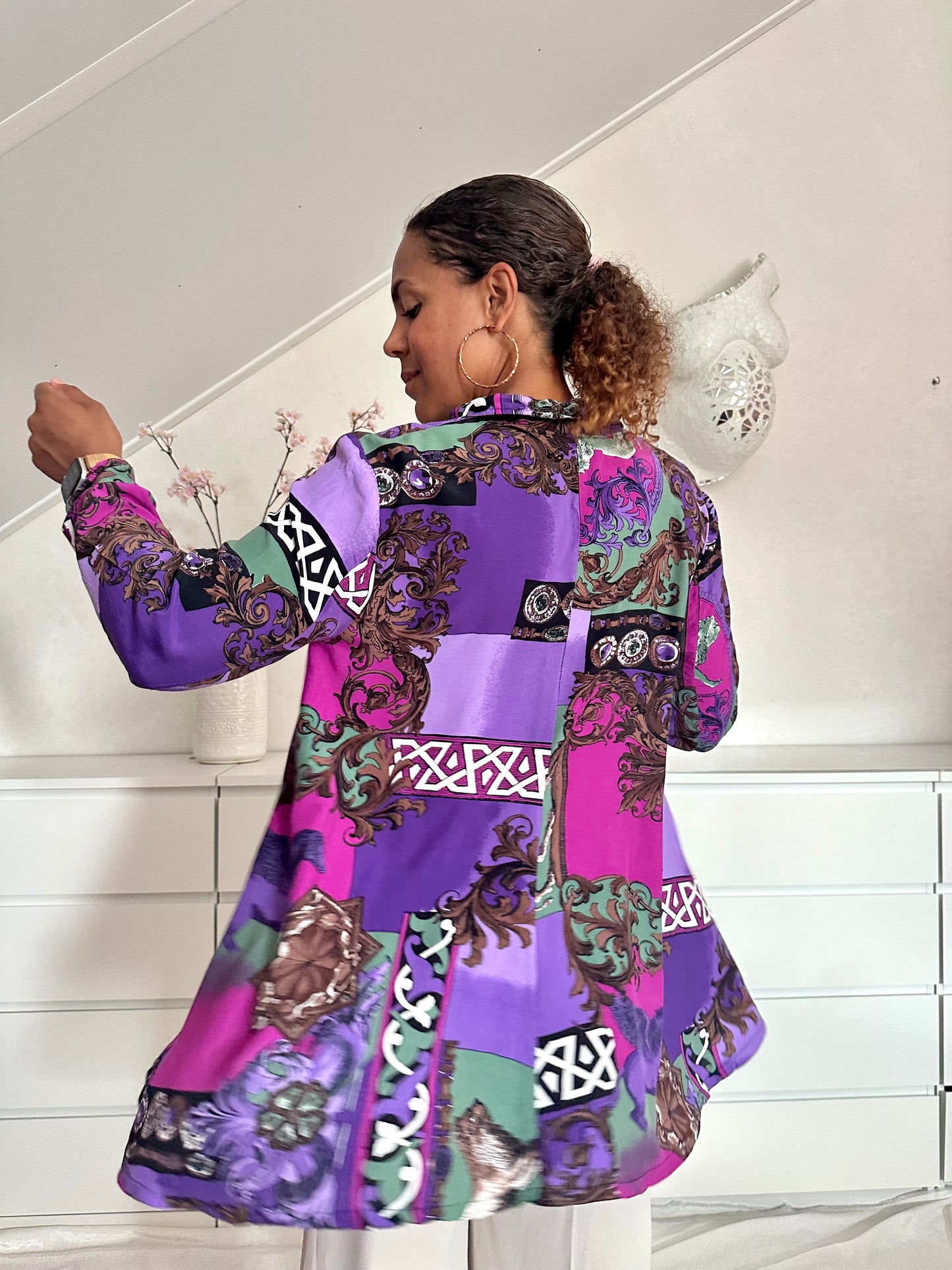 Vintage viscose blouse met barok print - XL