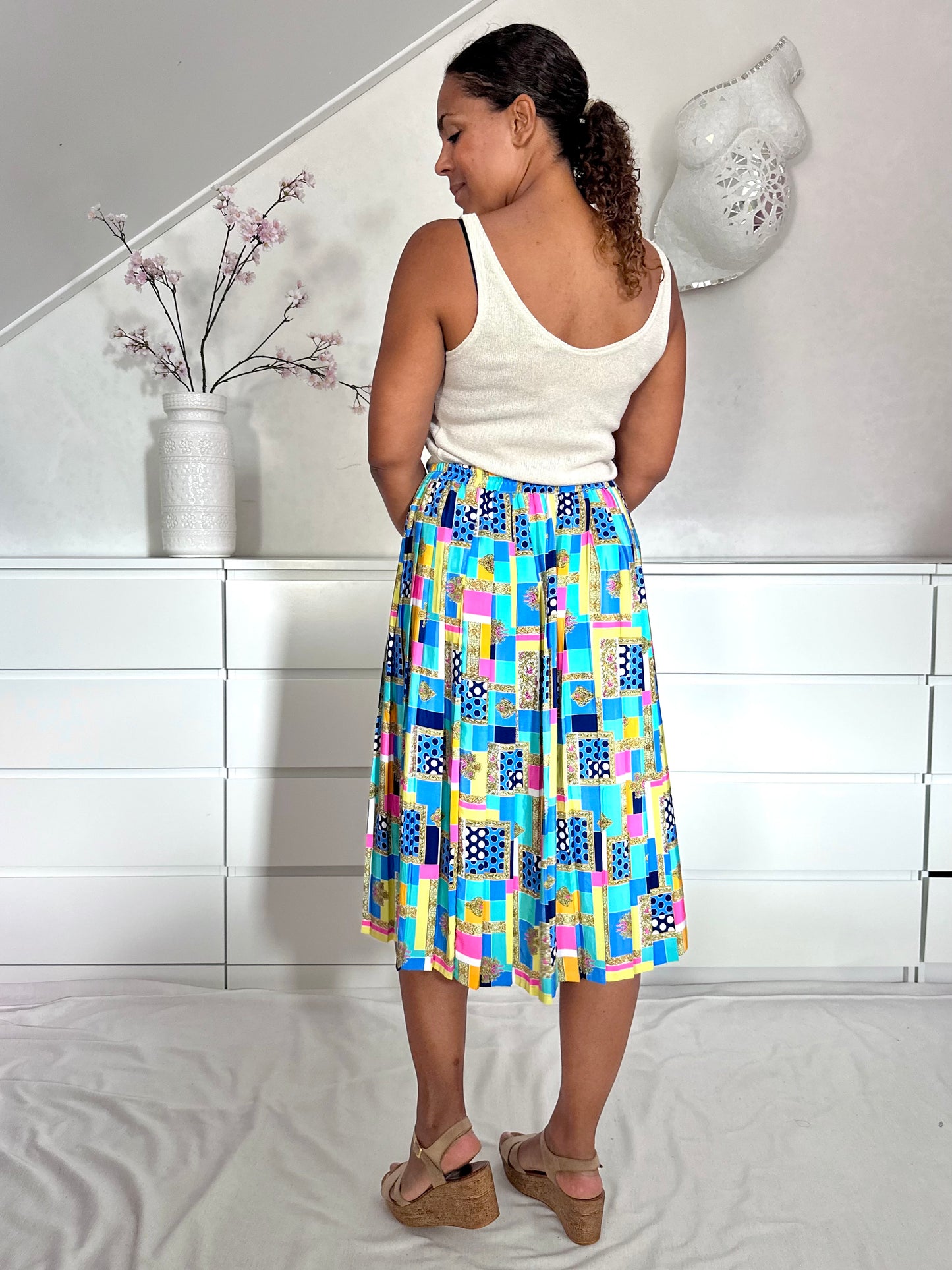 Vintage plooirok in vrolijke kleuren - L/XL