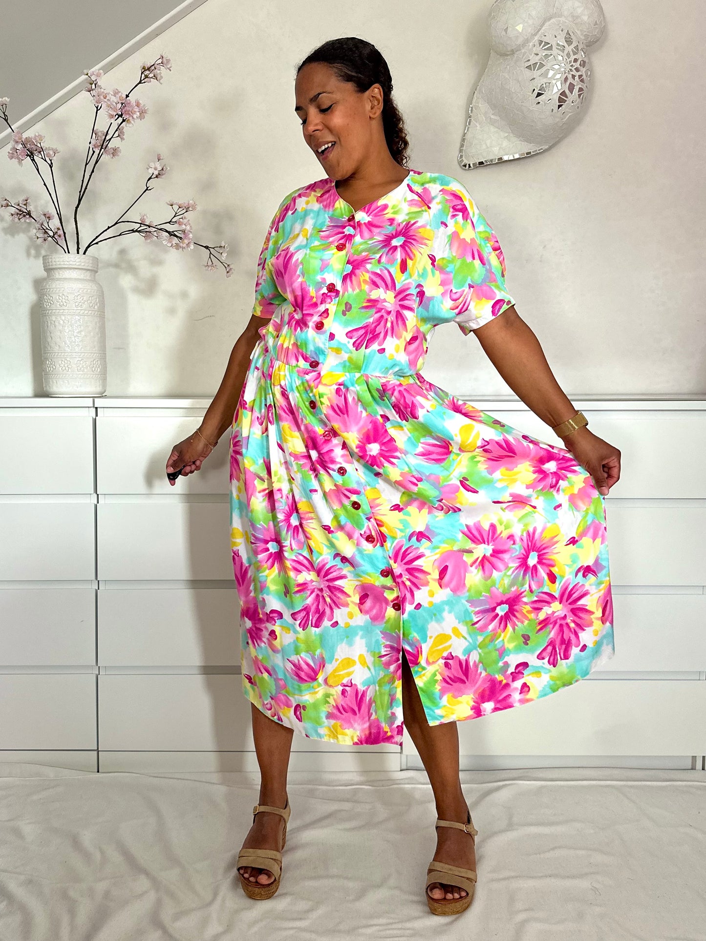 Vintage bloemenjurk van viscose - XL/XXL
