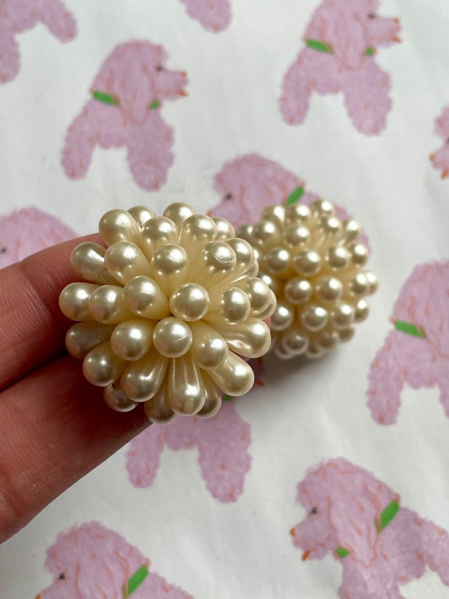 Vintage grote faux parel clip-ons
