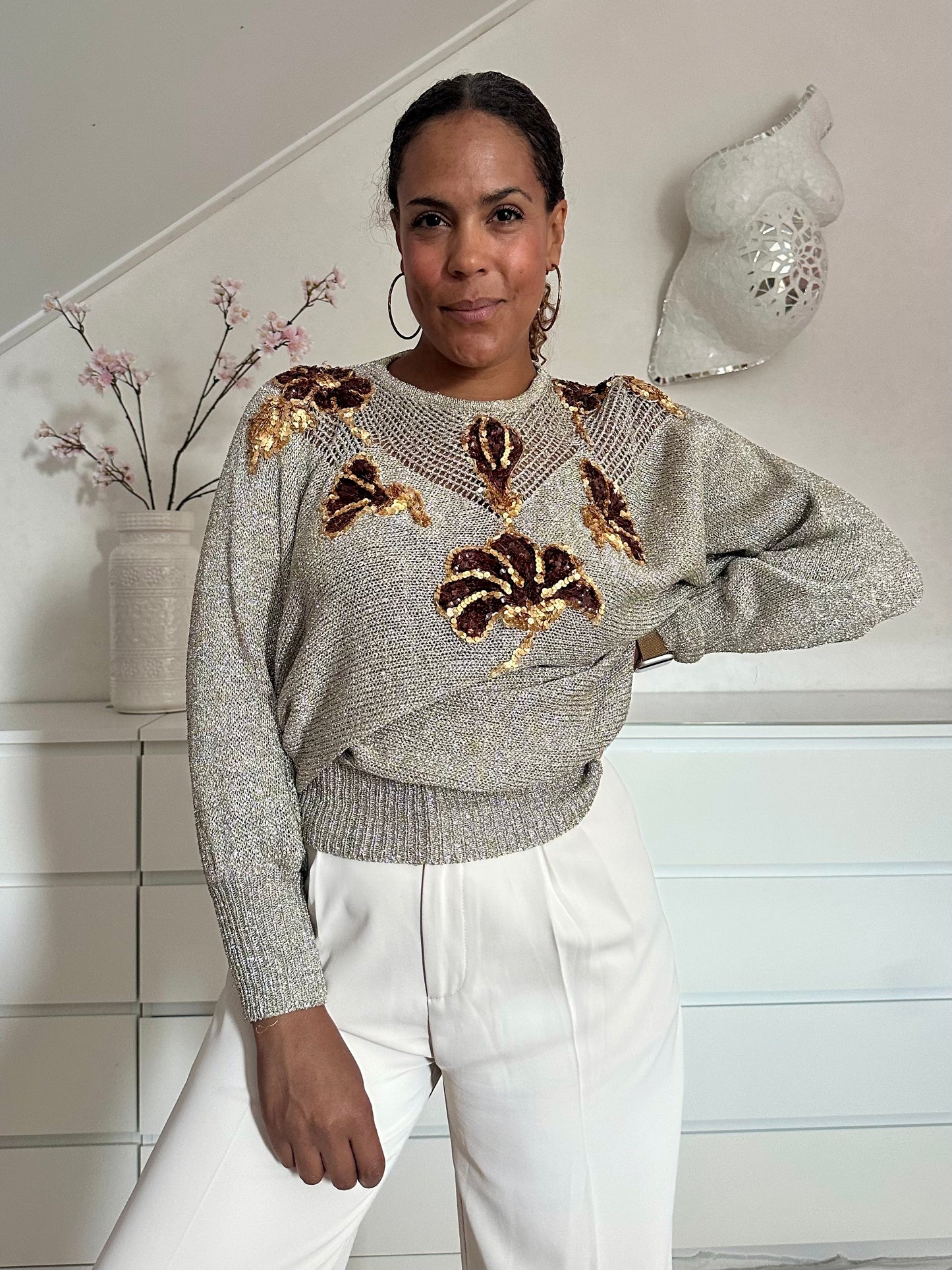 Vintage festival top met pailletten S-M