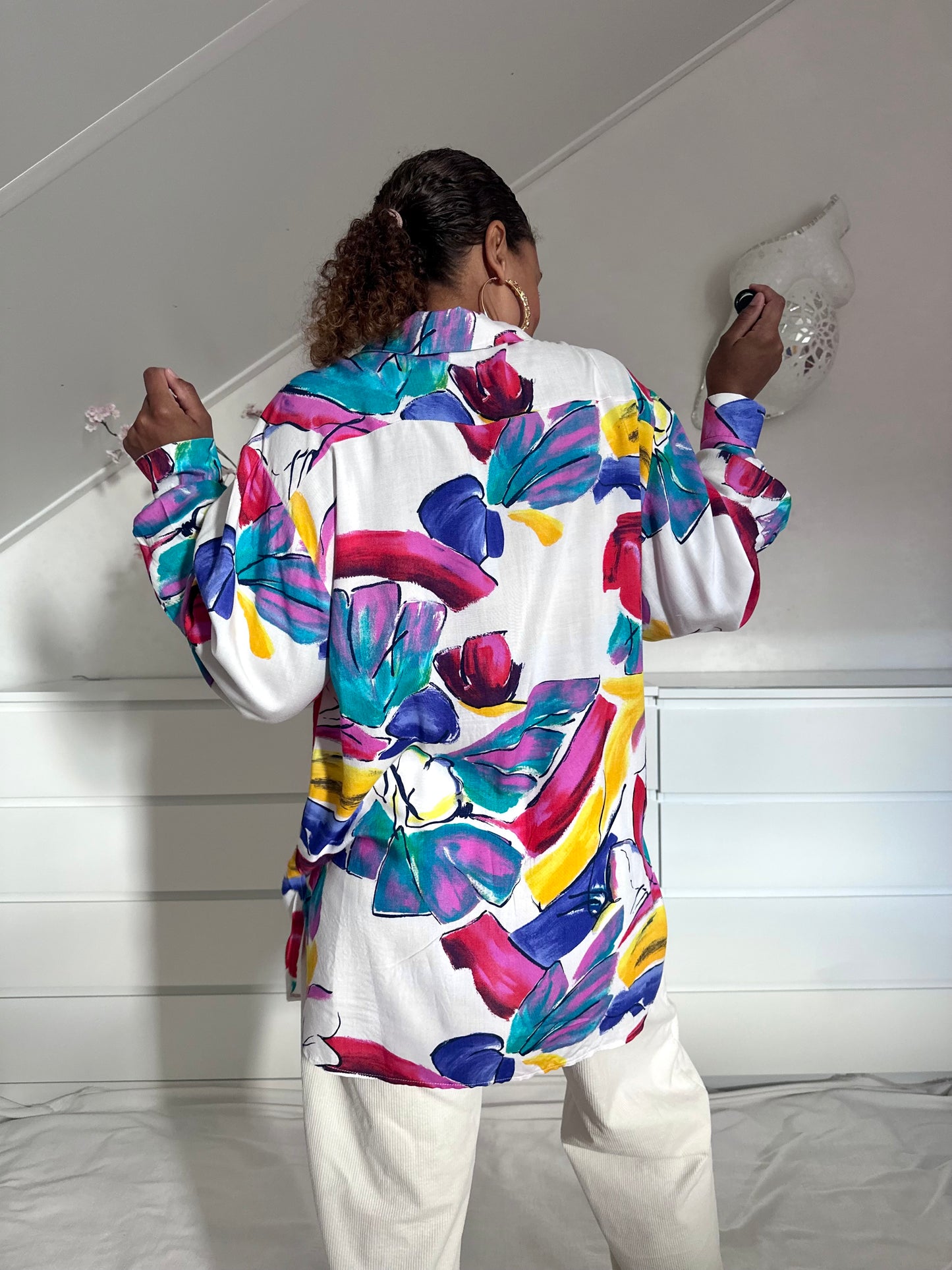 Vintage viscose blouse met abstracte print - XL/XXL