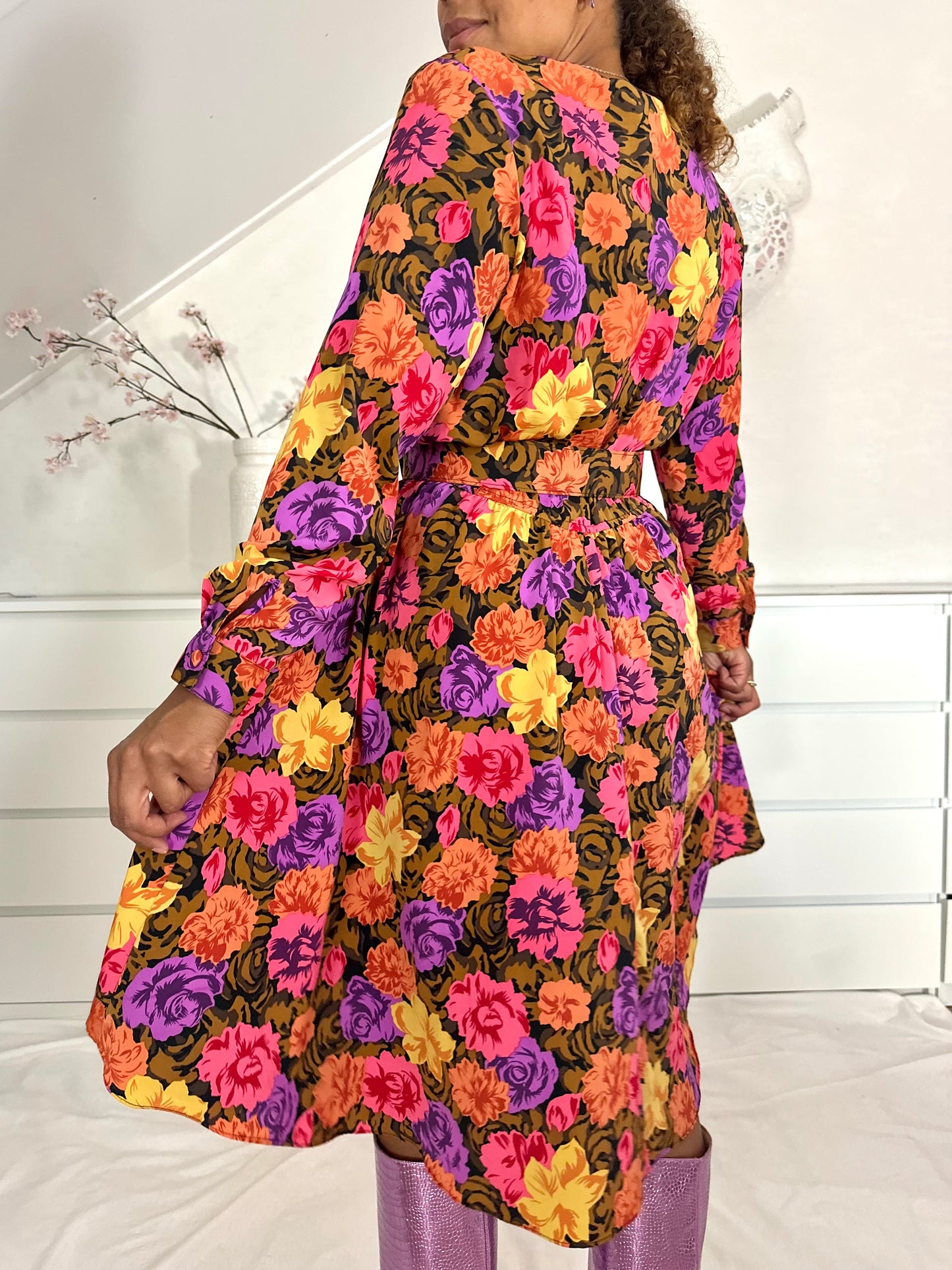 Vintage midi-jurk met bloemenprint - M/L