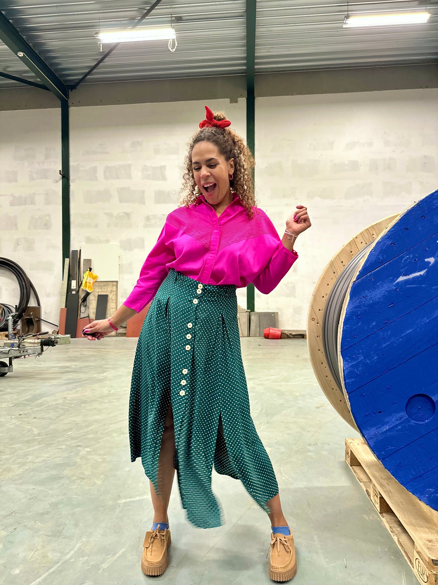 Vintage donkergroene polkadot rok - L/XL