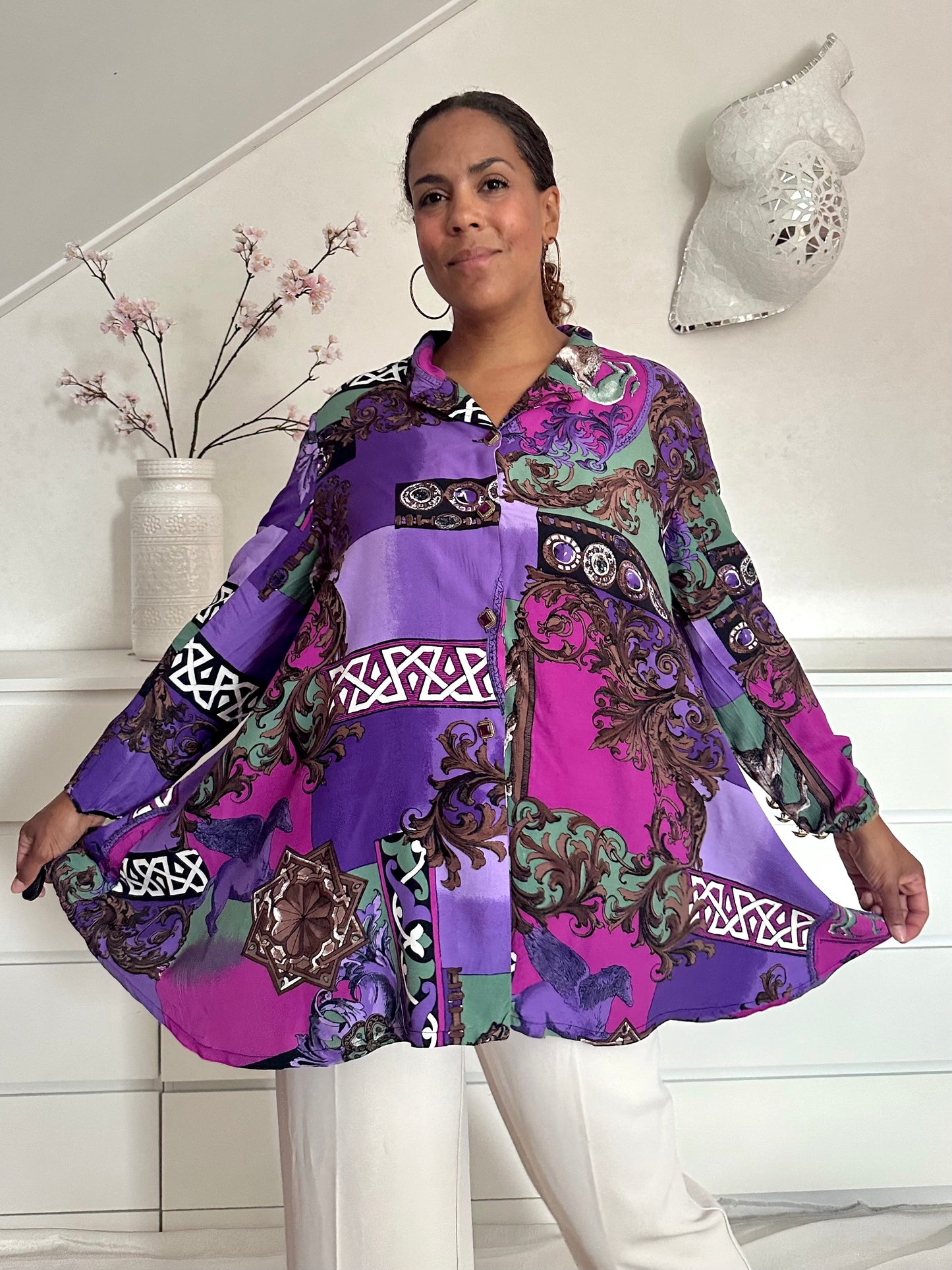 Vintage viscose blouse met barok print - XL