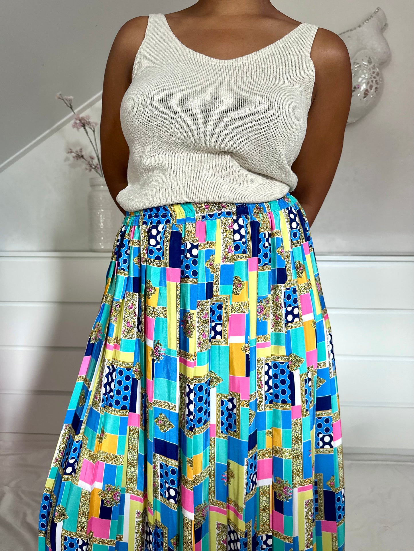 Vintage plooirok in vrolijke kleuren - L/XL