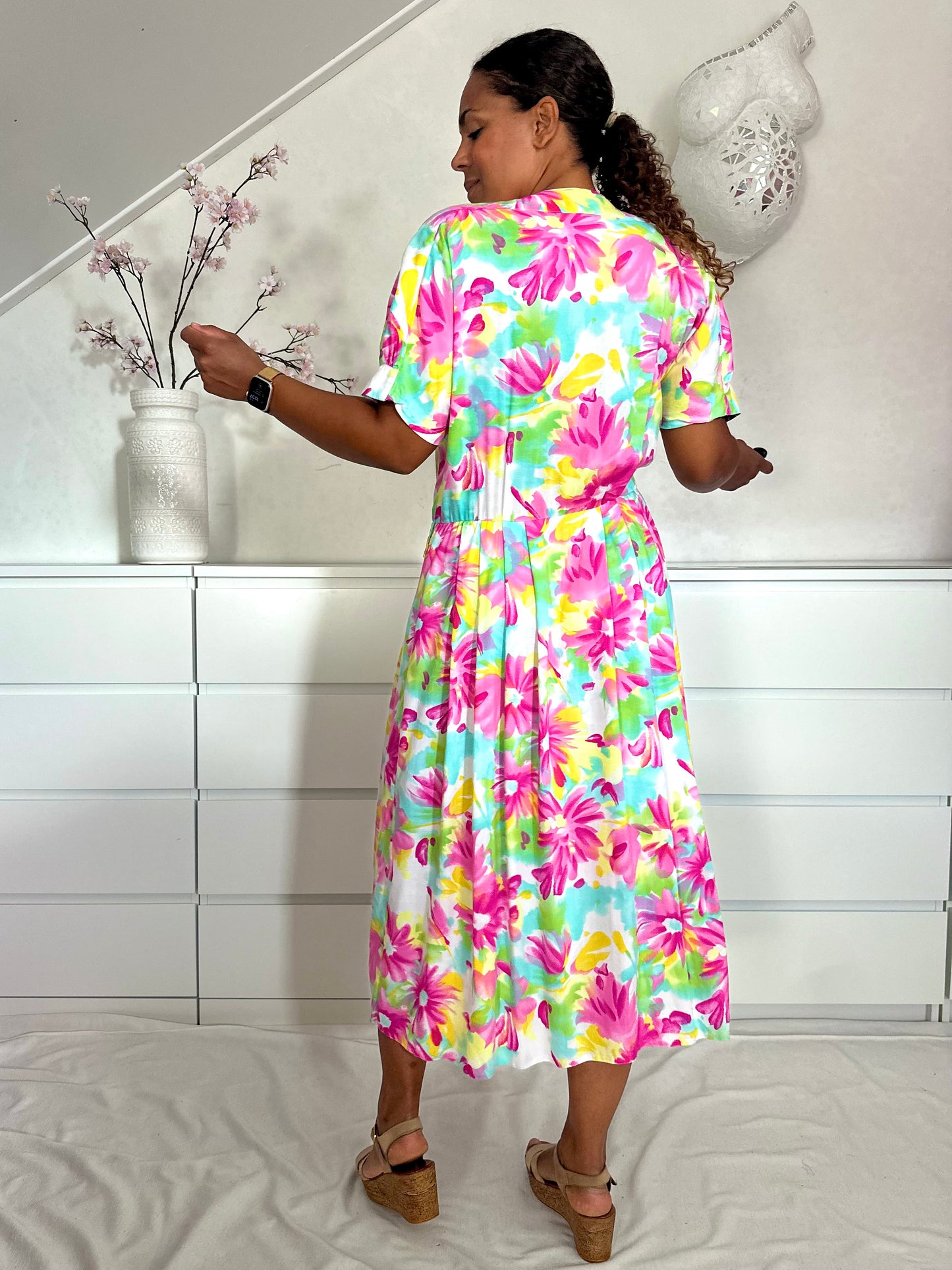 Vintage bloemenjurk van viscose - XL/XXL