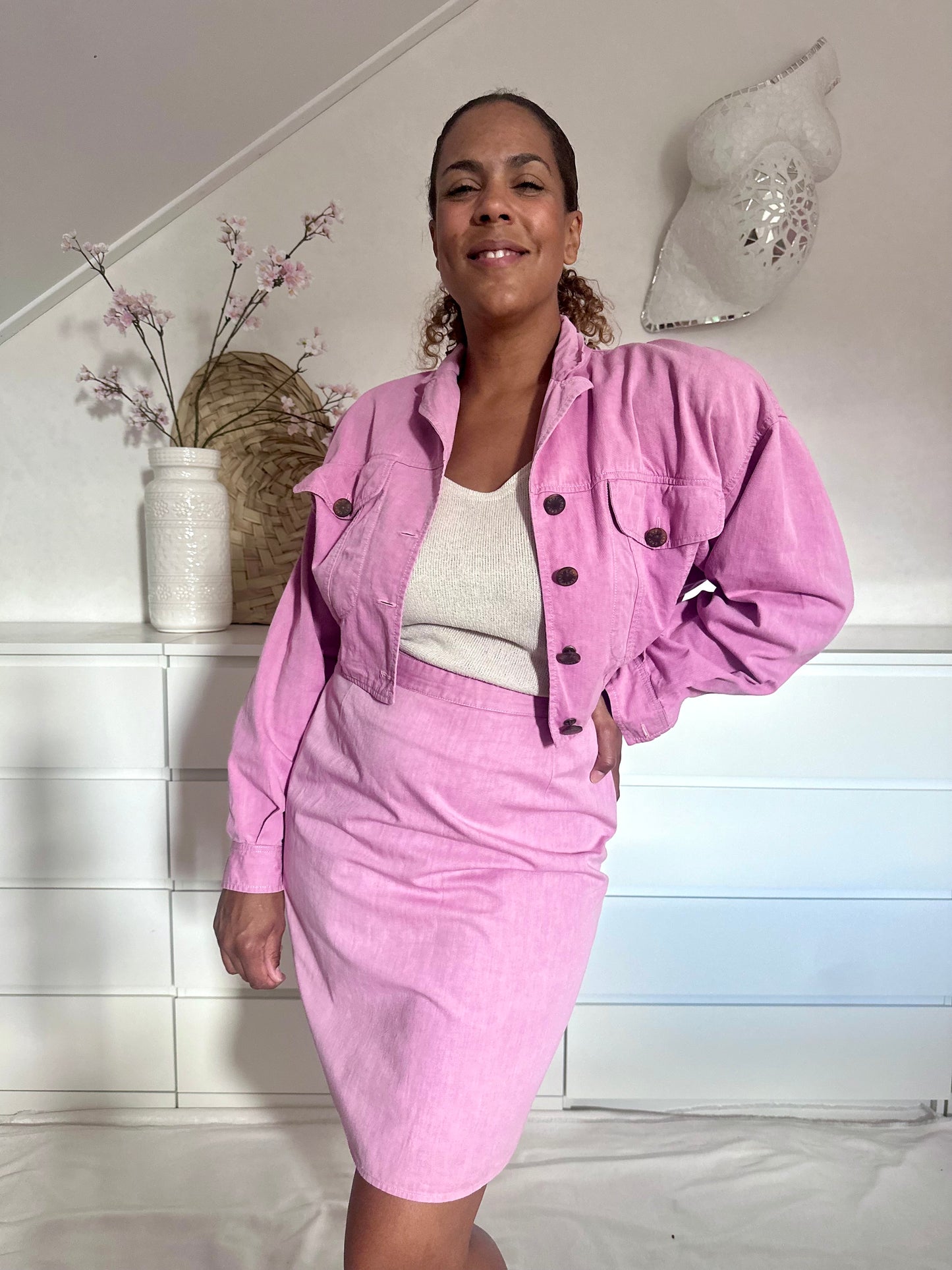 Vintage two-piece rok en cropped jasje - M