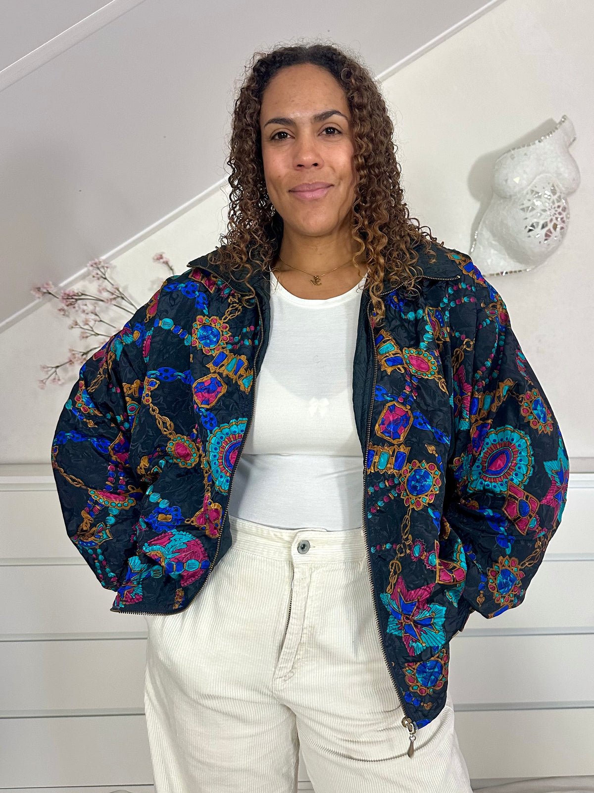 Vintage bomberjack met print - M/L