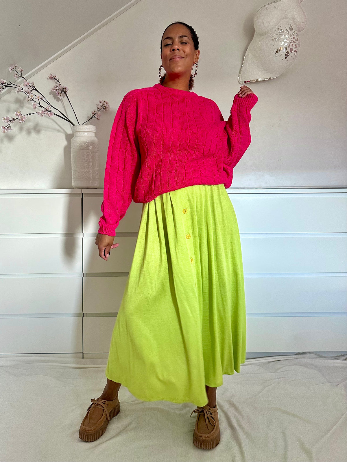 Vintage knalroze gebreide trui - L-XL
