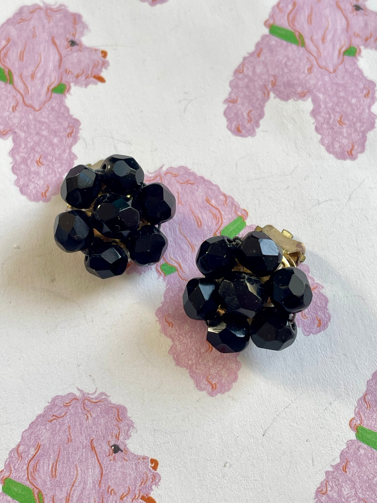 Vintage zwarte strass clip-oorbellen