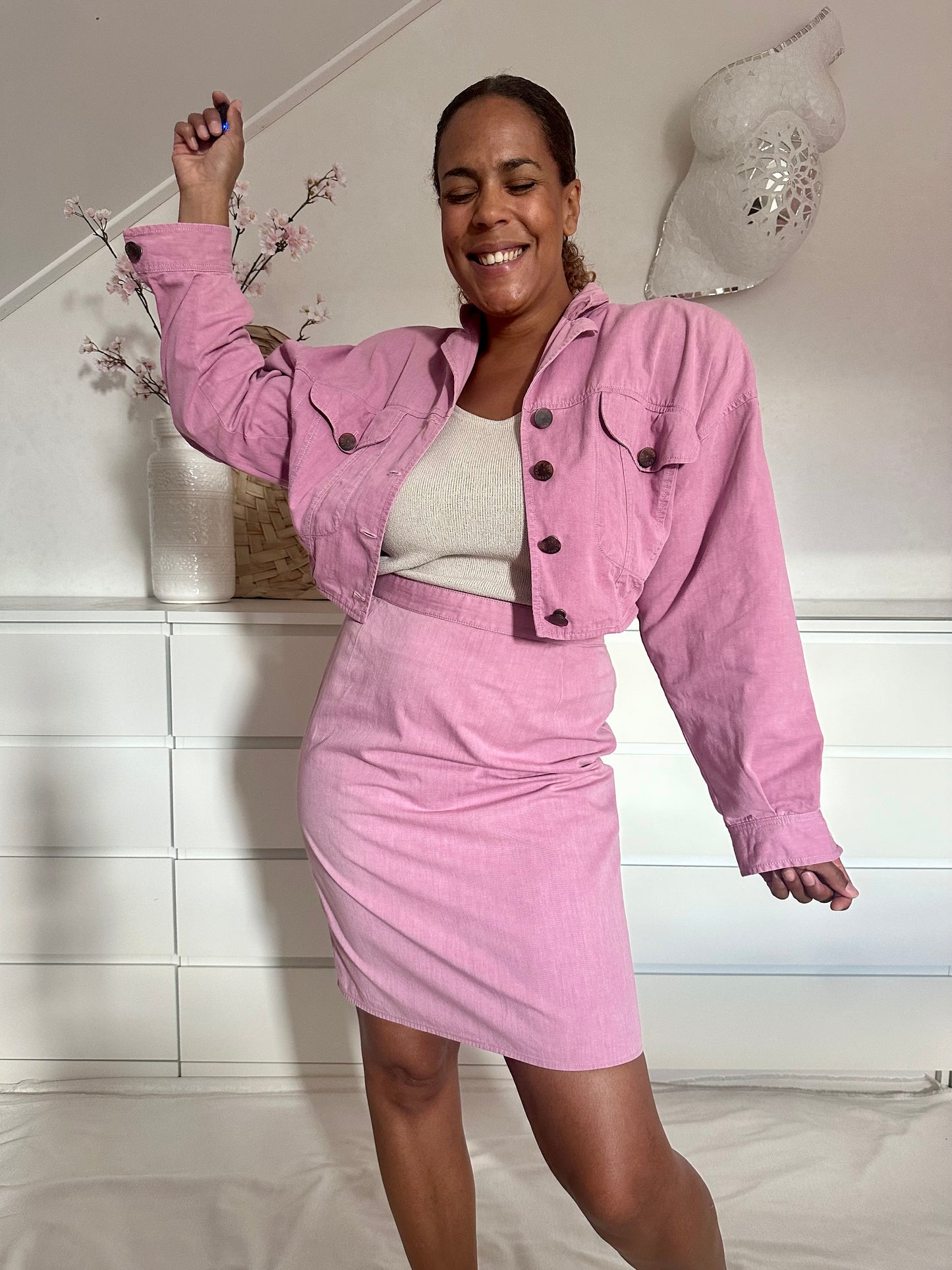 Vintage two-piece rok en cropped jasje - M