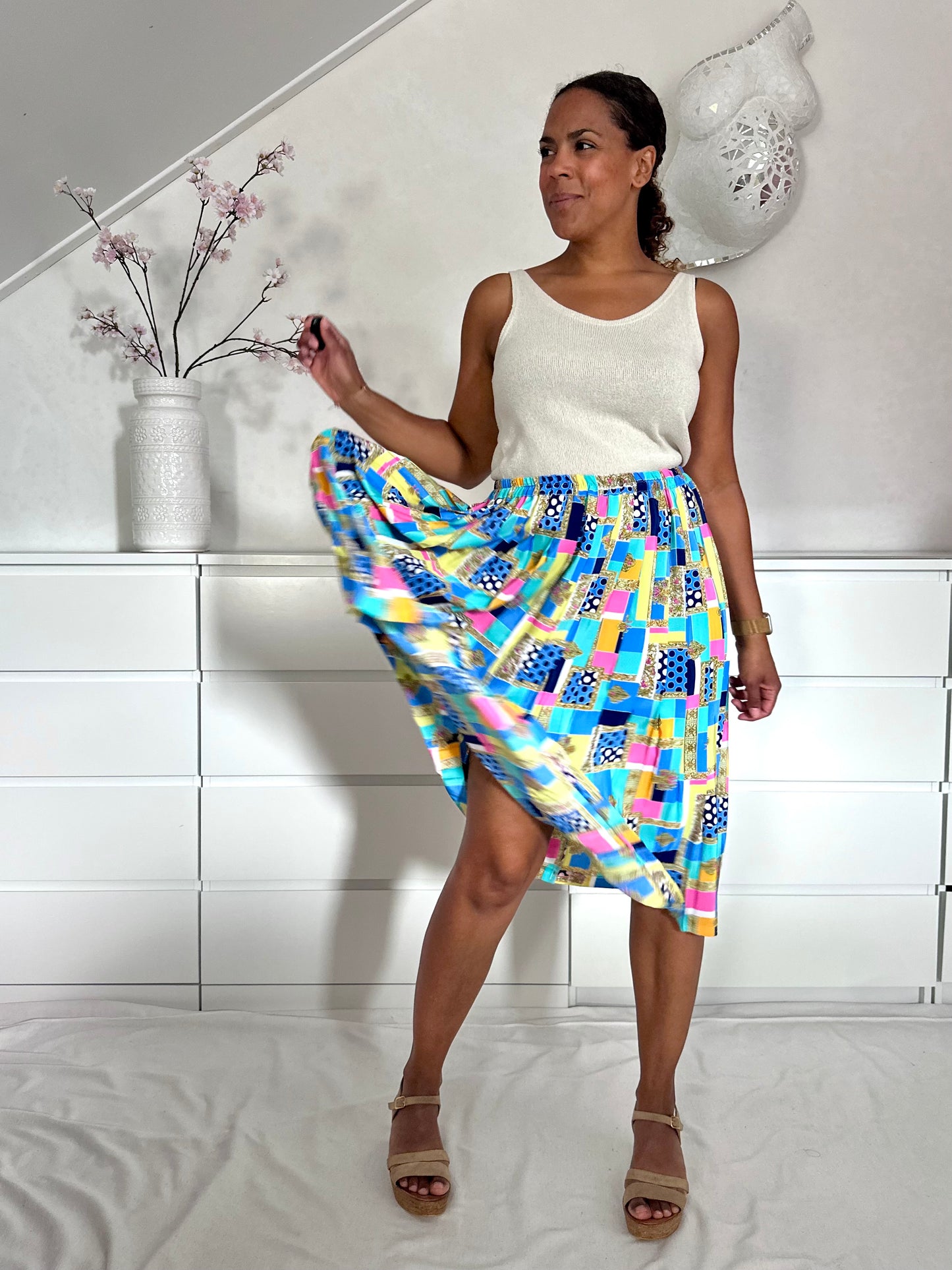Vintage plooirok in vrolijke kleuren - L/XL