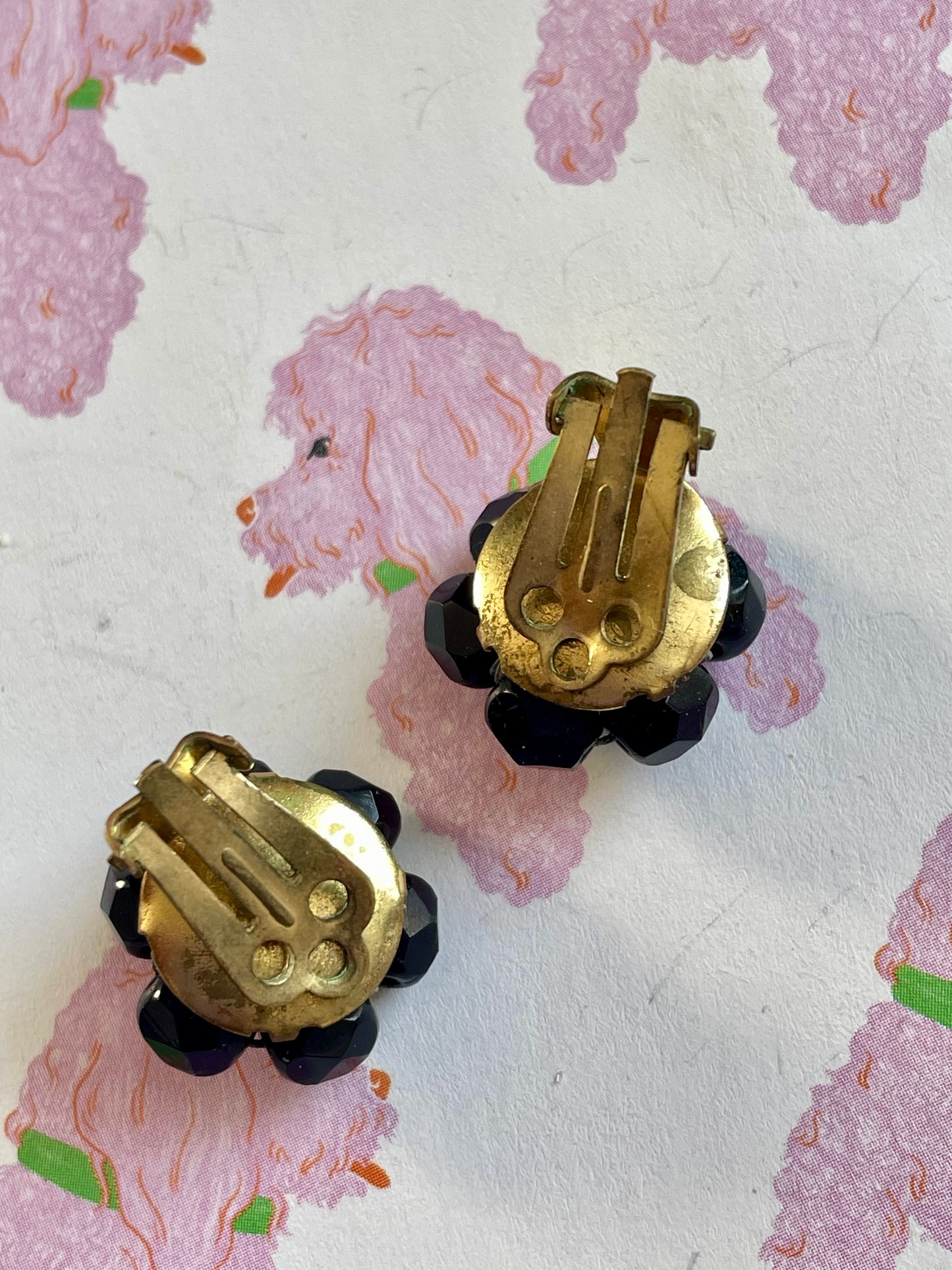 Vintage zwarte strass clip-oorbellen