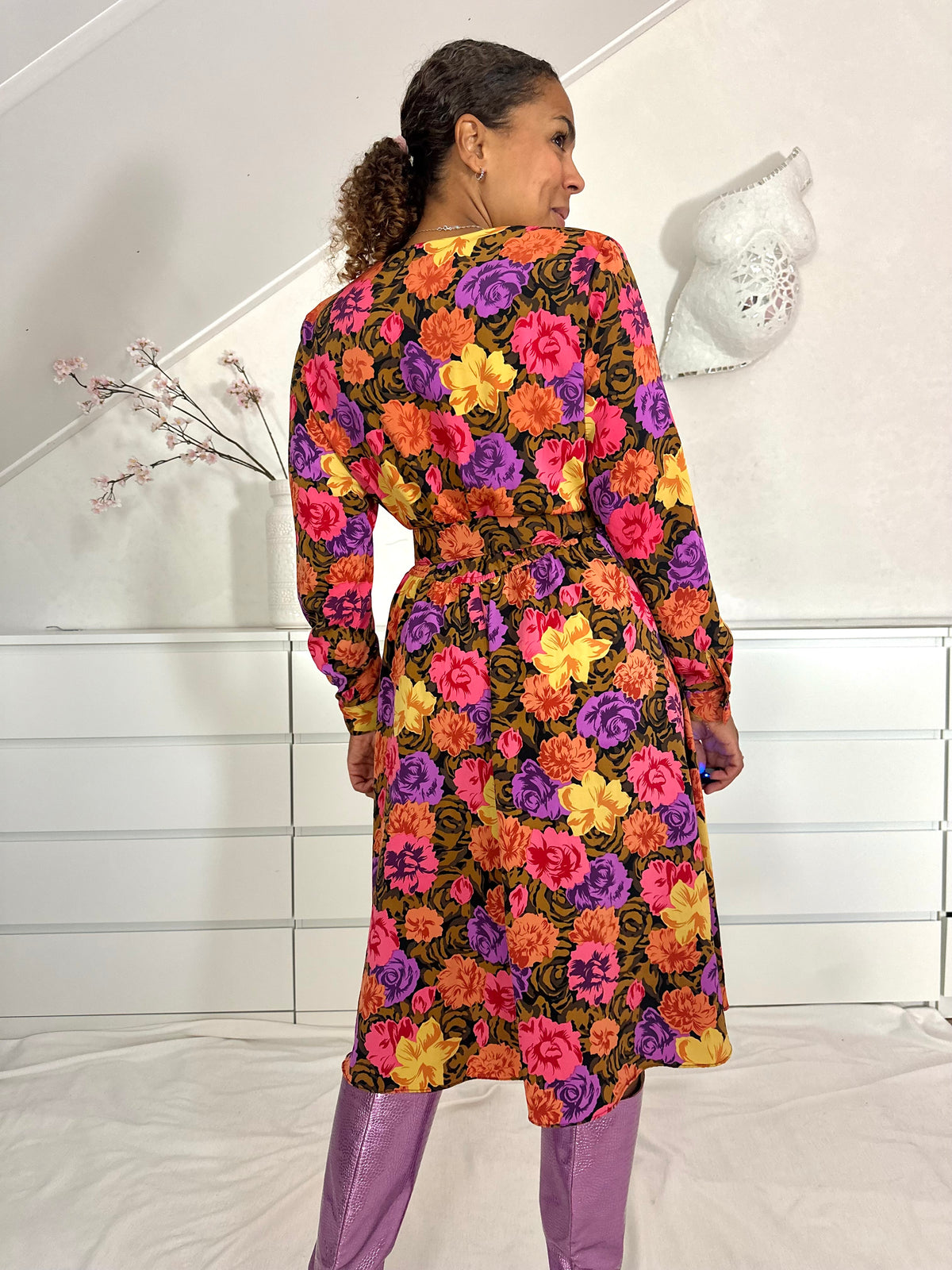 Vintage midi-jurk met bloemenprint - M/L