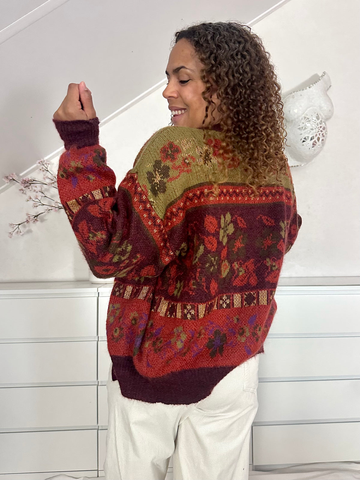 Vintage mohair vest in herfsttinten - M
