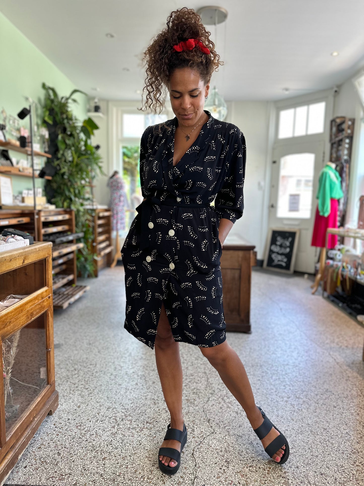 Vintage black&white viscose jurk
