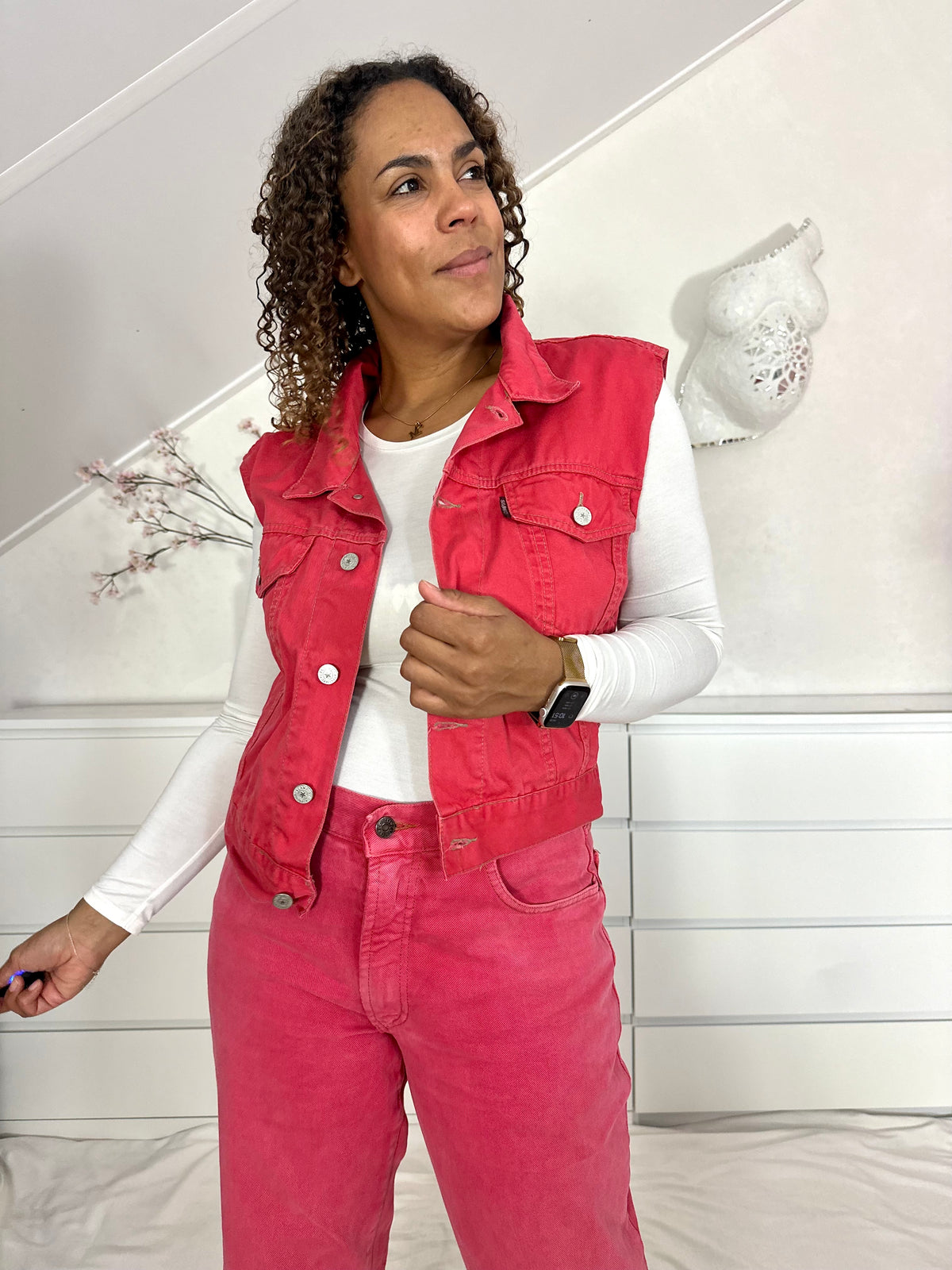 Vintage fuchsia denim gilet - S/M