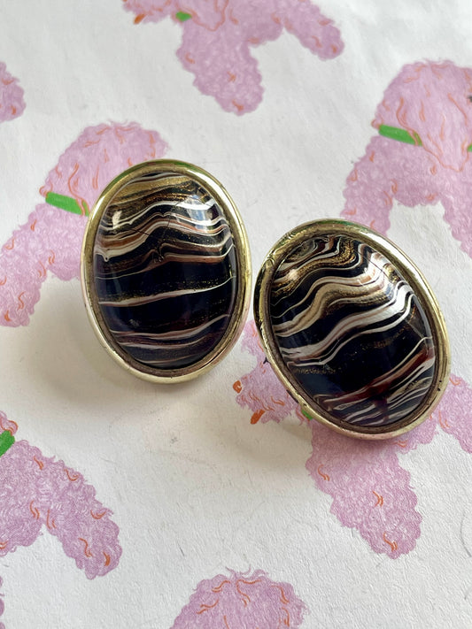 Vintage zwarte marmer look oorbellen