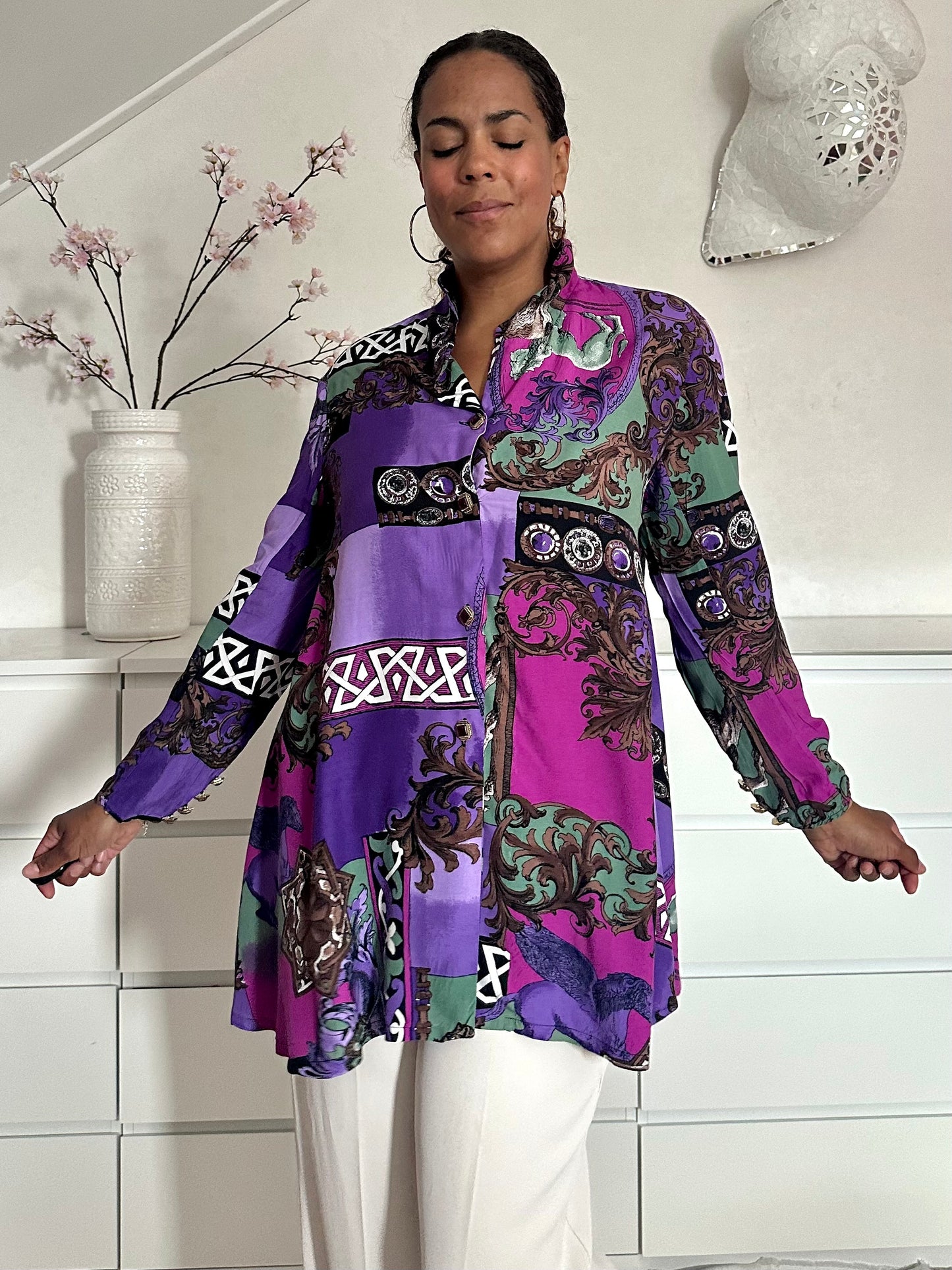 Vintage viscose blouse met barok print - XL