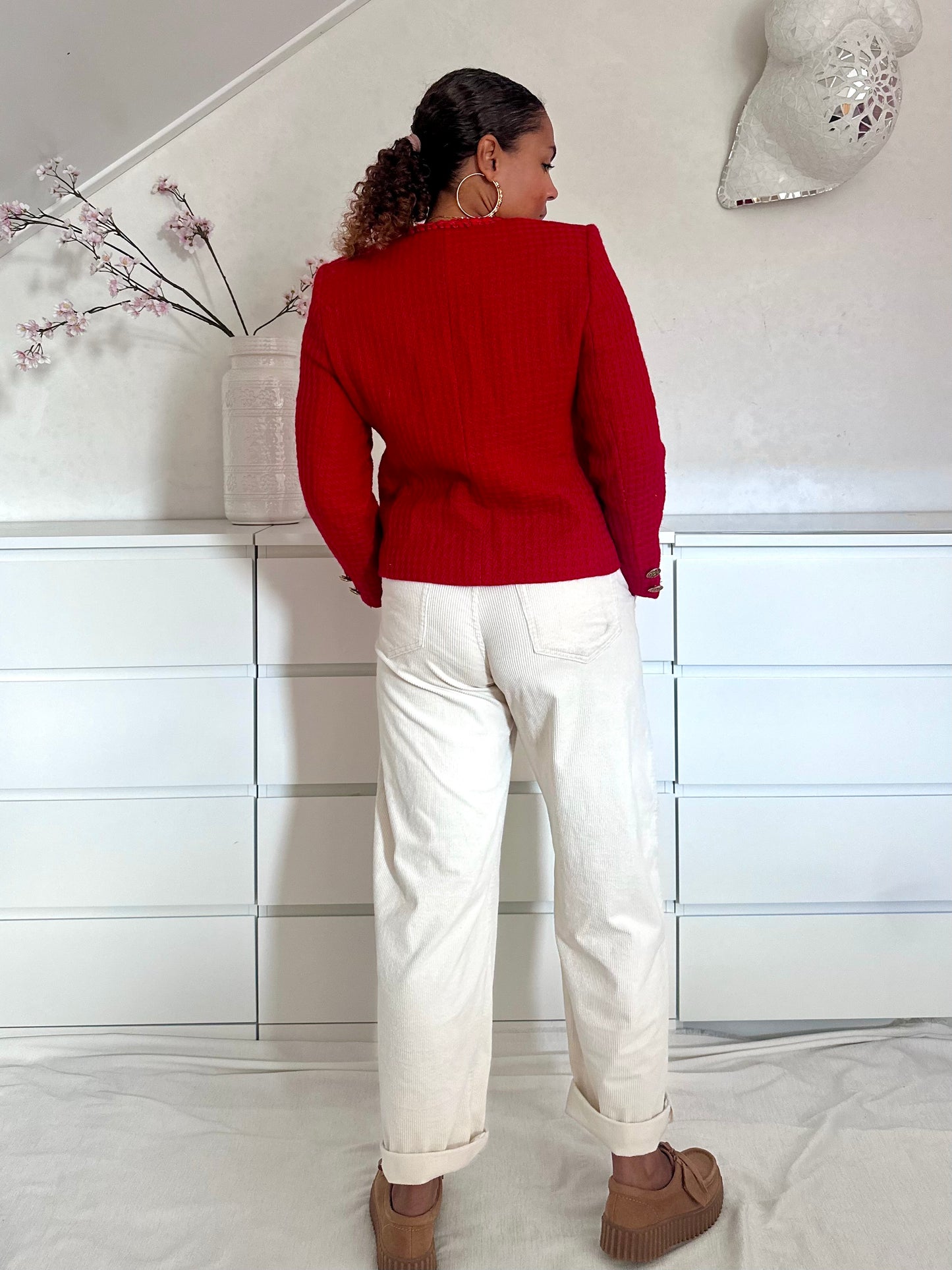 Vintage knalrood bouclé jasje - M