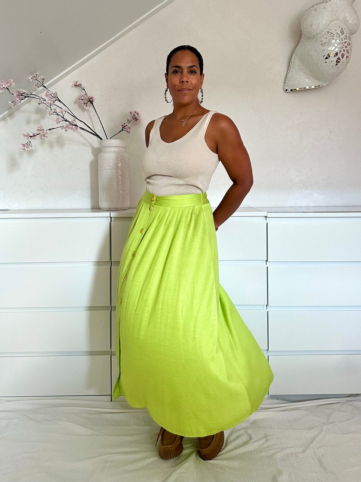 Vintage groene maxi-rok van viscose - M/L