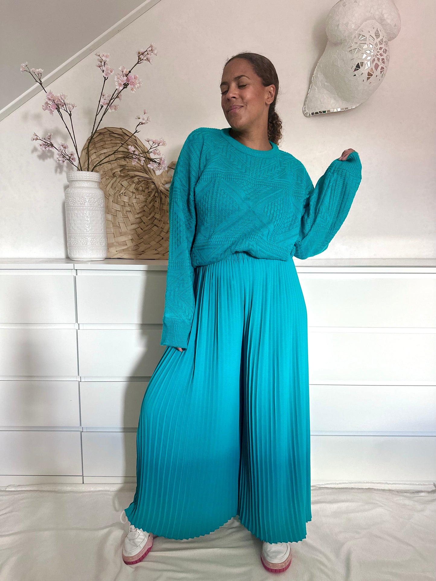 Vintage turquoise nazomer trui - XL/XXL