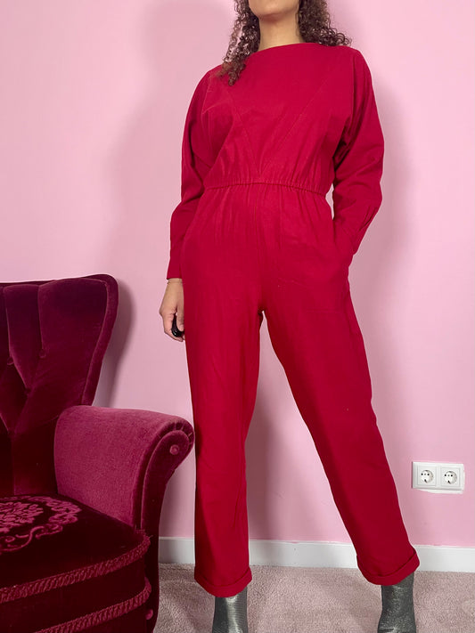 Vintage rode wollen jumpsuit