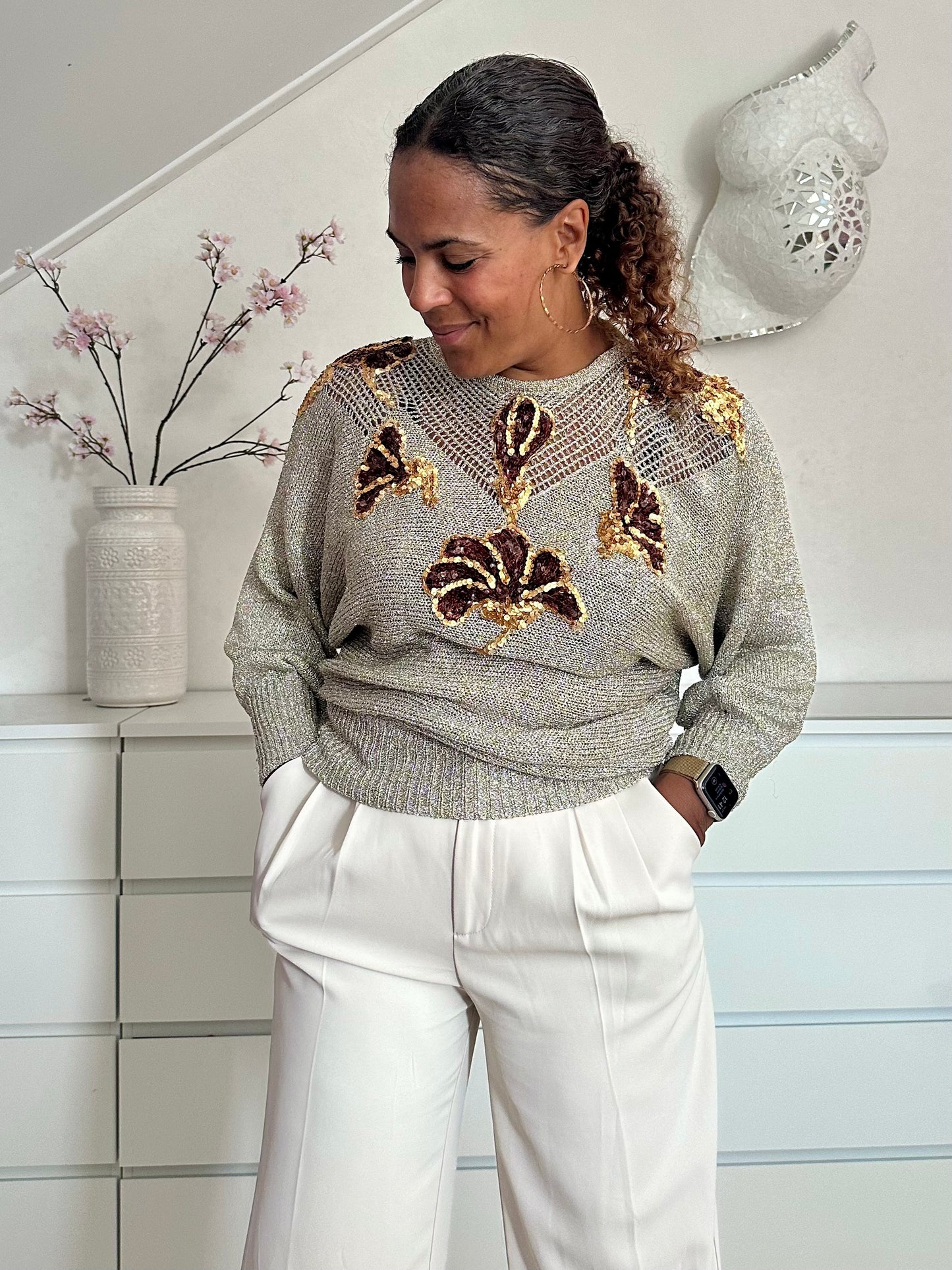 Vintage festival top met pailletten S-M