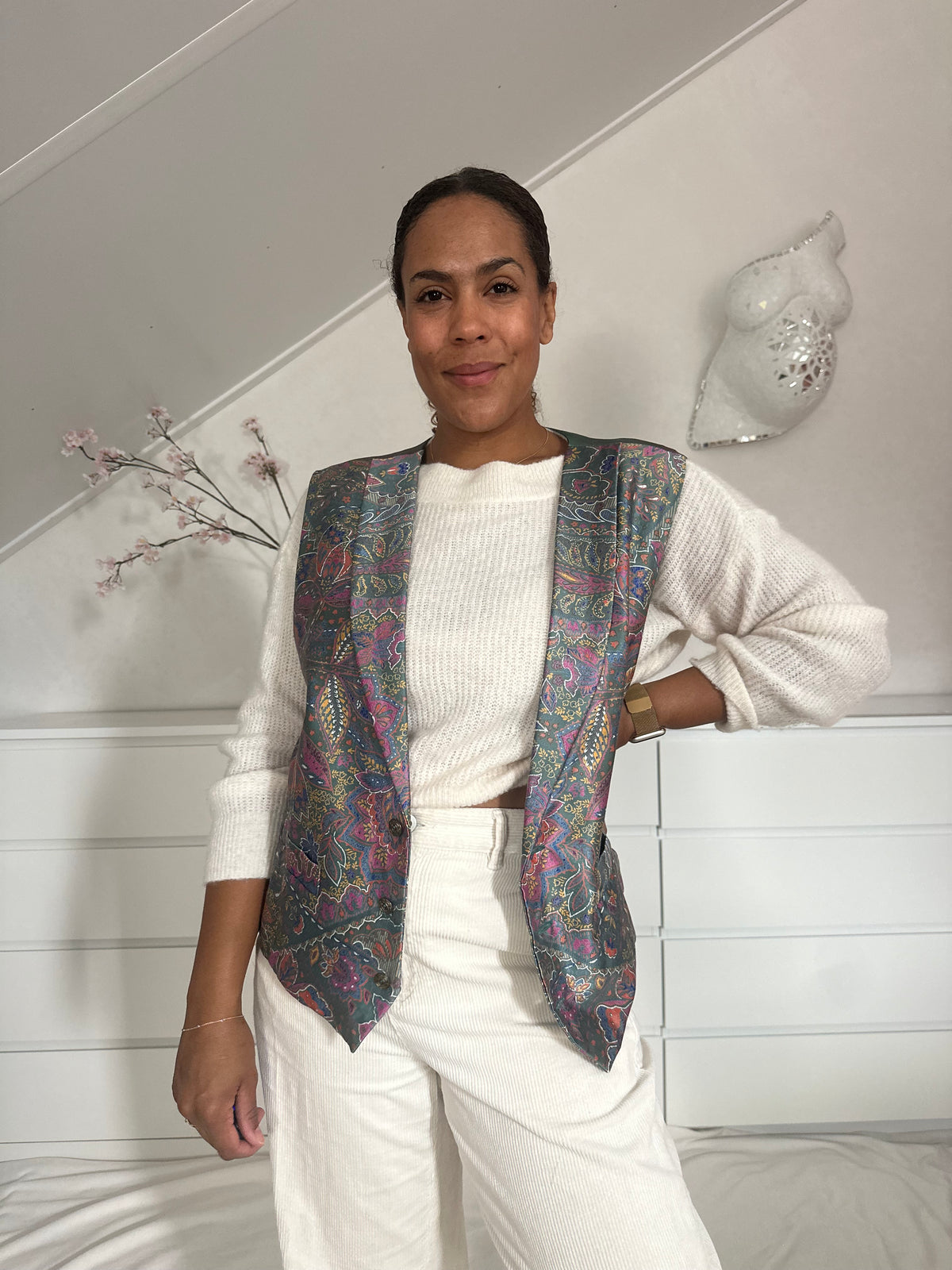 Vintage gilet met multicolor paisley print - L-XL