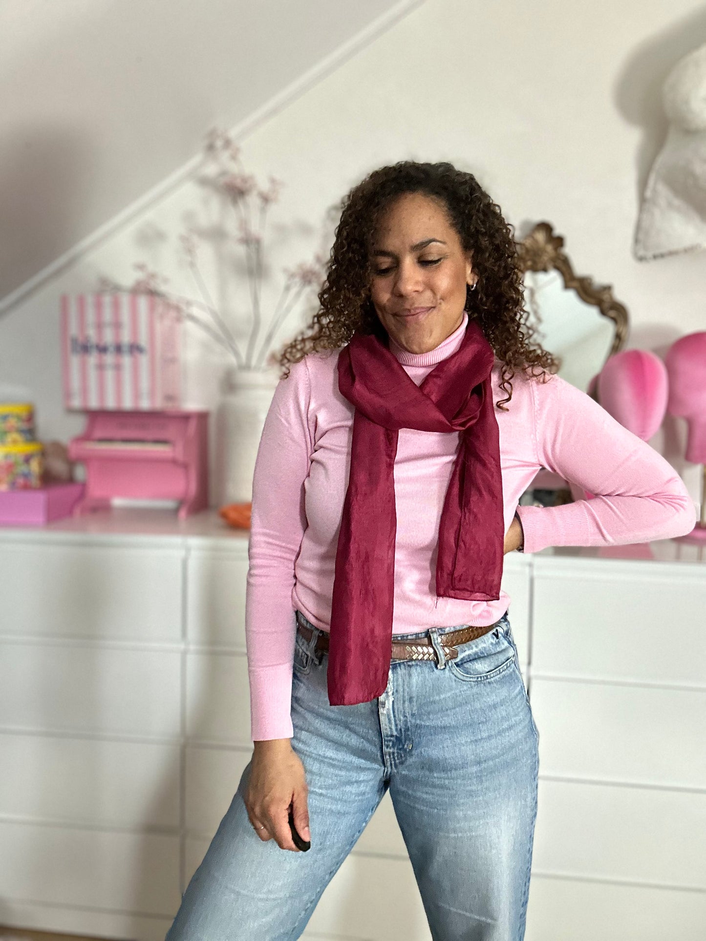 Vintage burgundy zijden sjaal