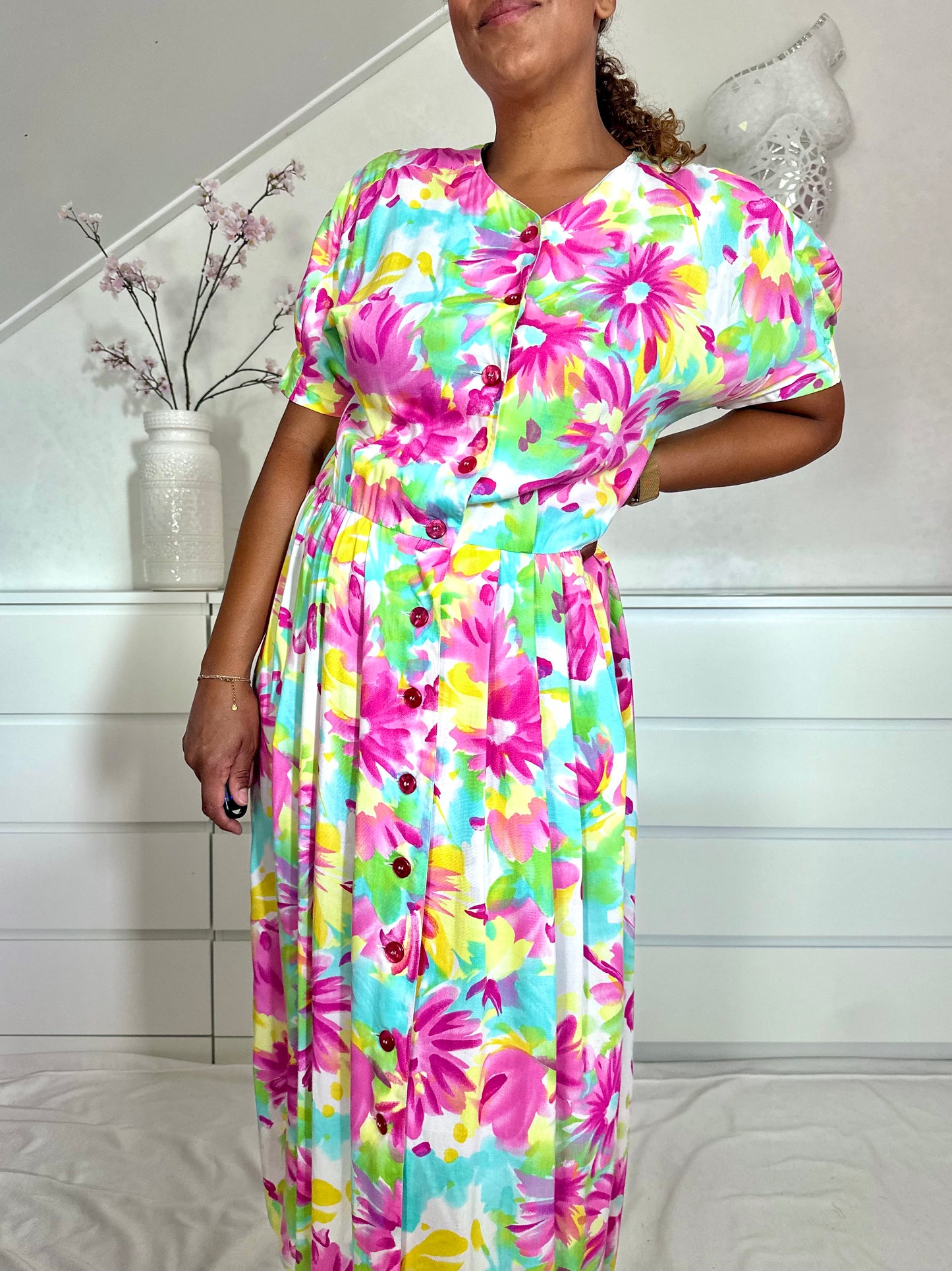 Vintage bloemenjurk van viscose - XL/XXL