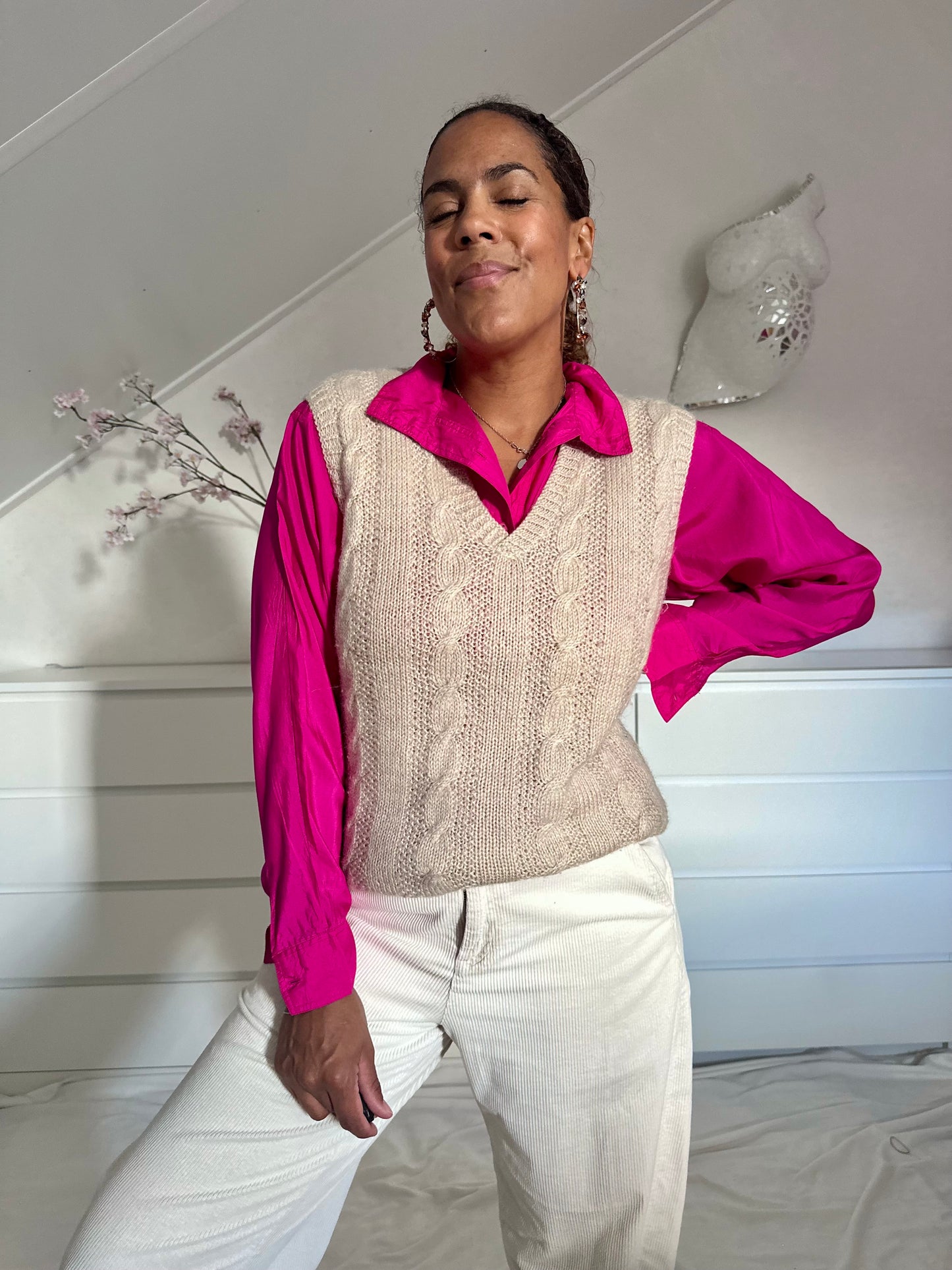 Vintage beige gebreide spencer - M/L
