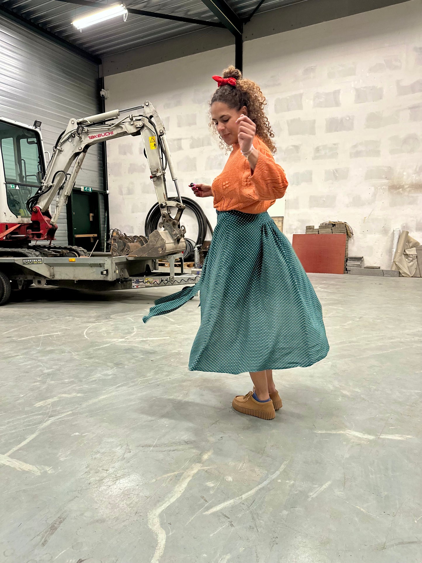 Vintage donkergroene polkadot rok - L/XL