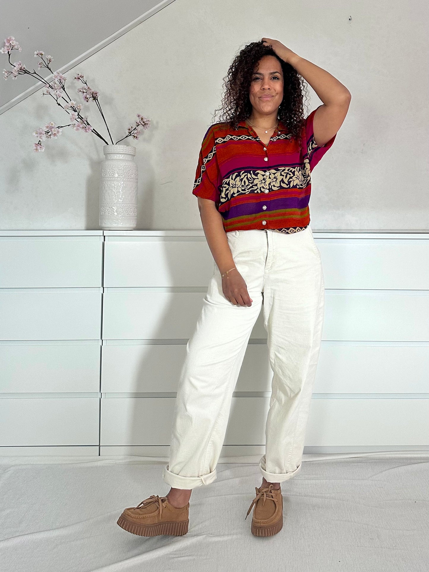 Vintage transparante blouse met kleurrijke strepen - L/XL