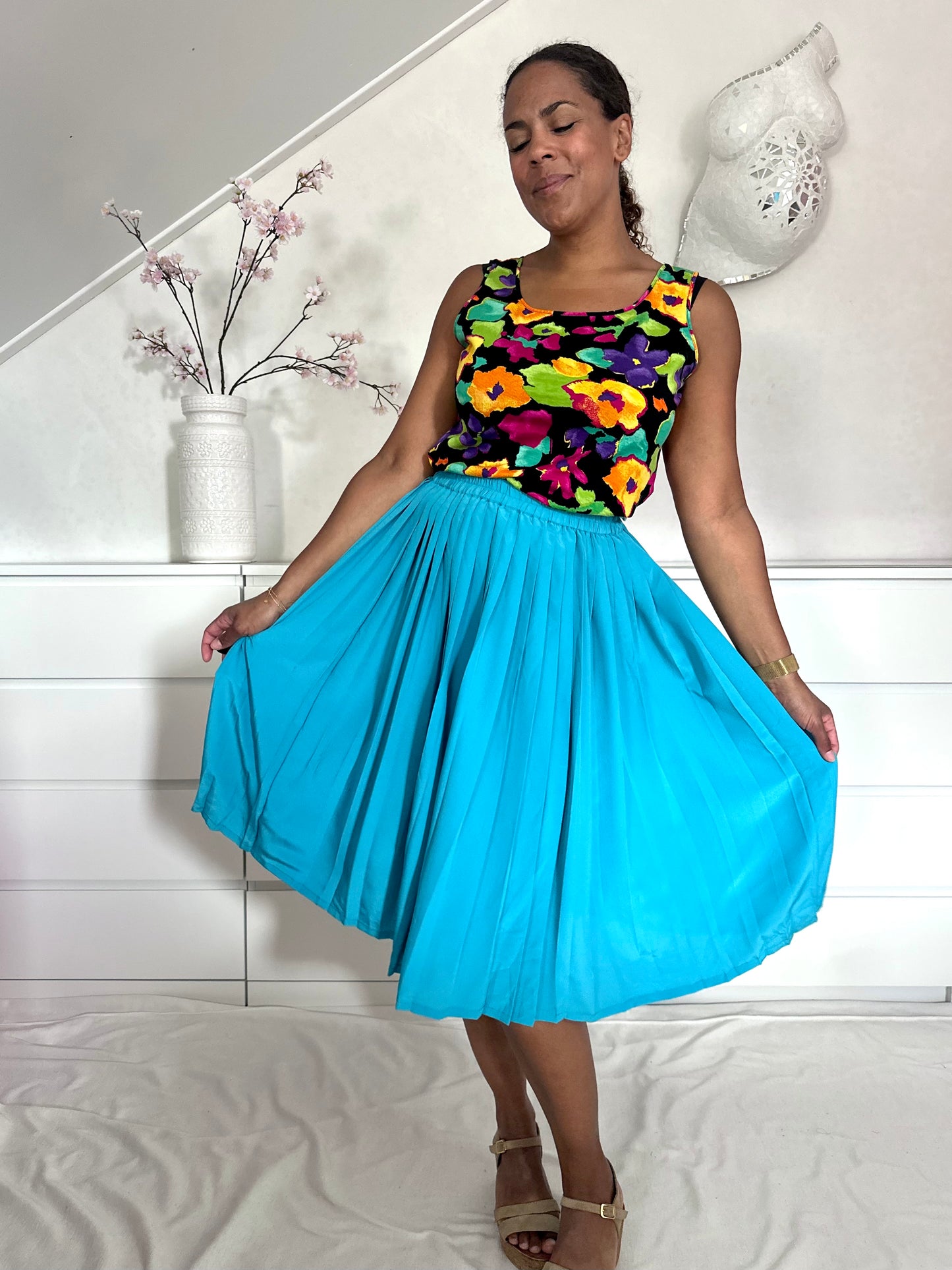 Vintage blauwe plooirok - S/M