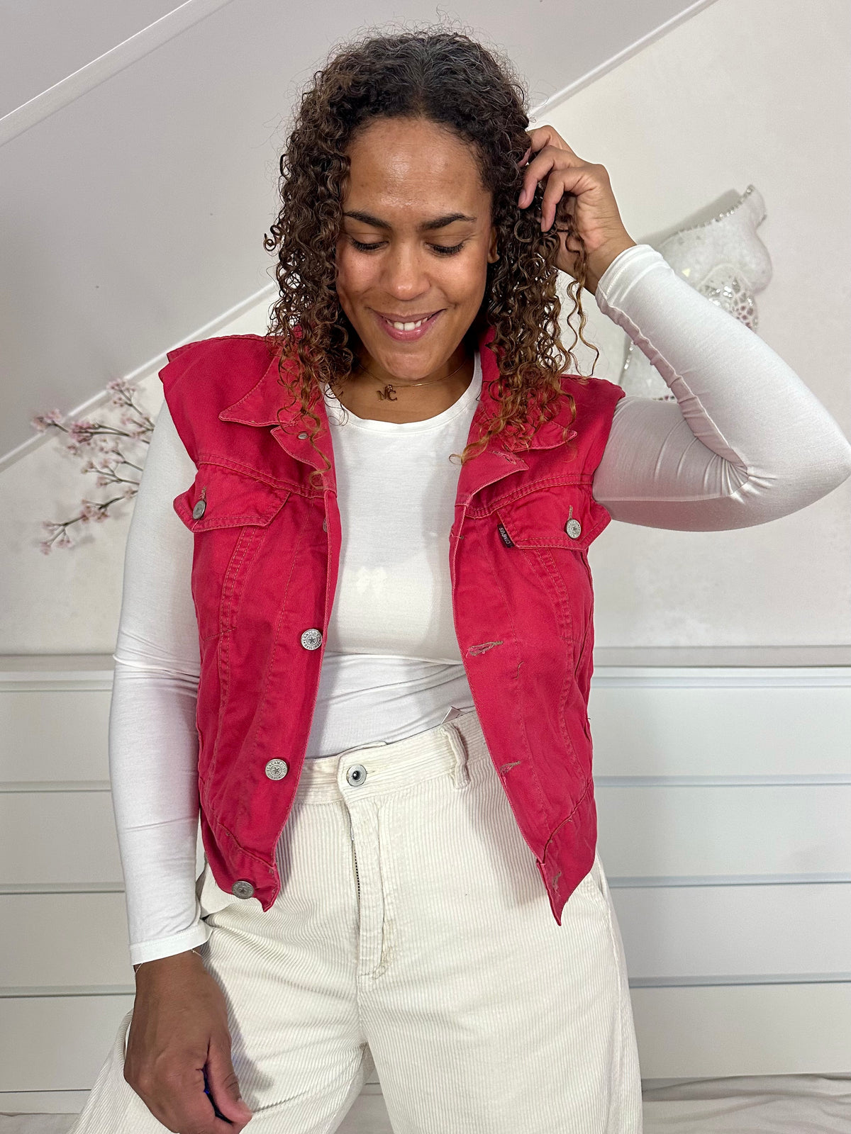 Vintage fuchsia denim gilet - S/M