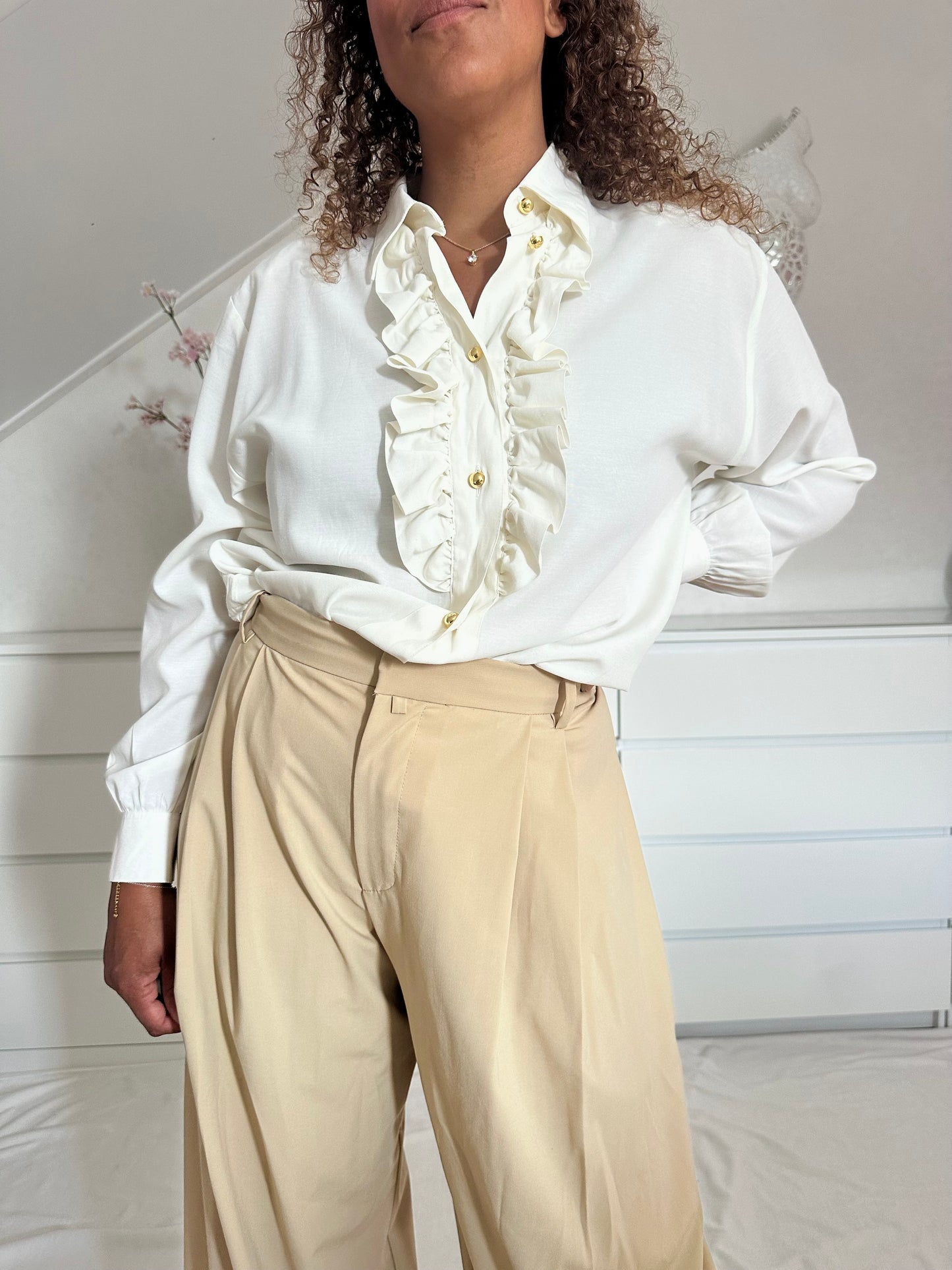 Vintage witte blouse met ruffels - XL