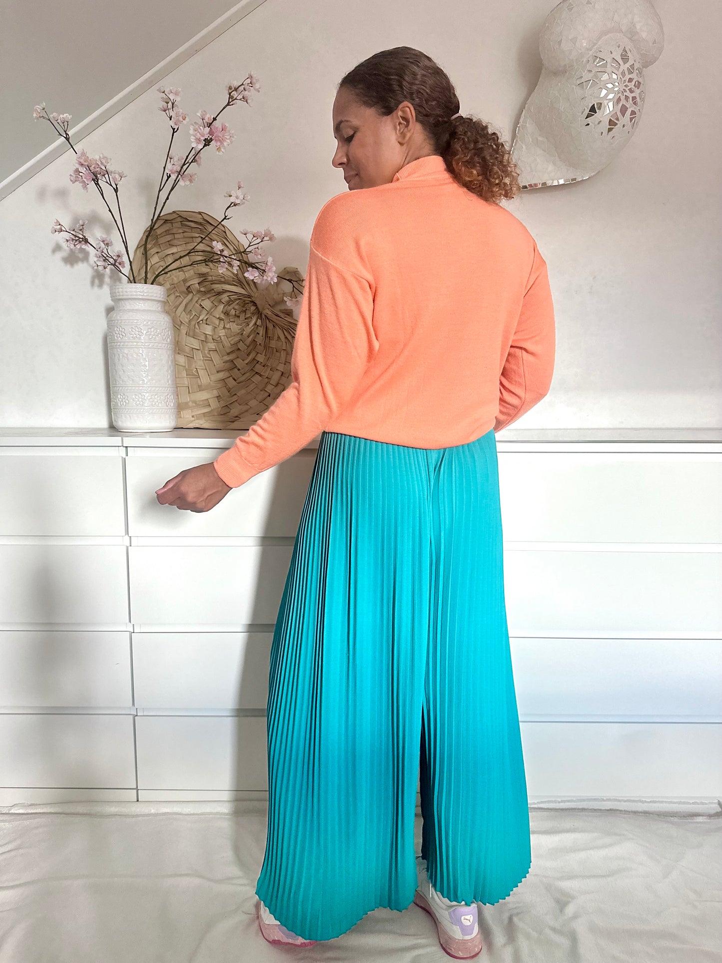 Vintage geplooide palazzo broek in turquoise - S/M