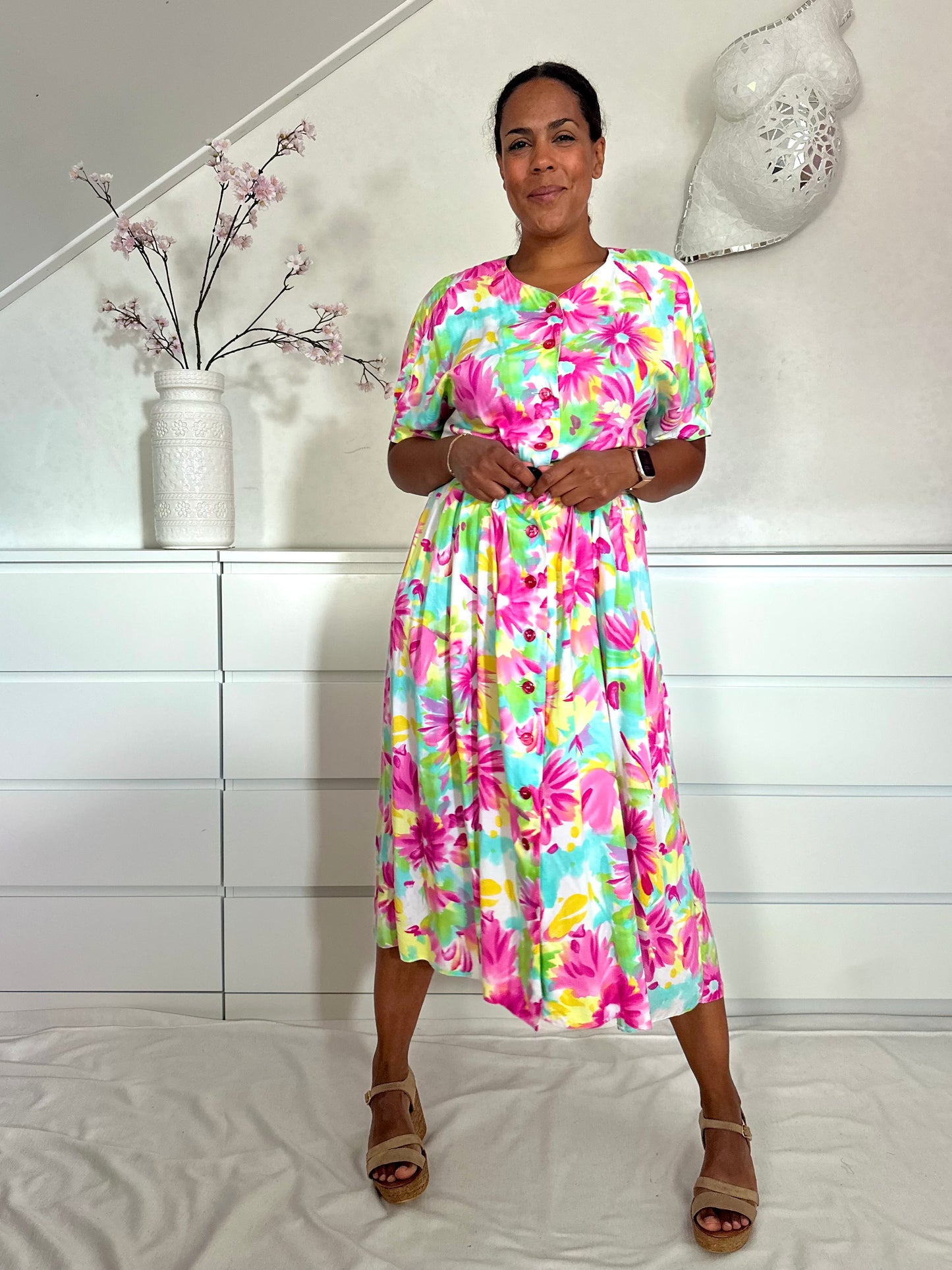 Vintage bloemenjurk van viscose - XL/XXL