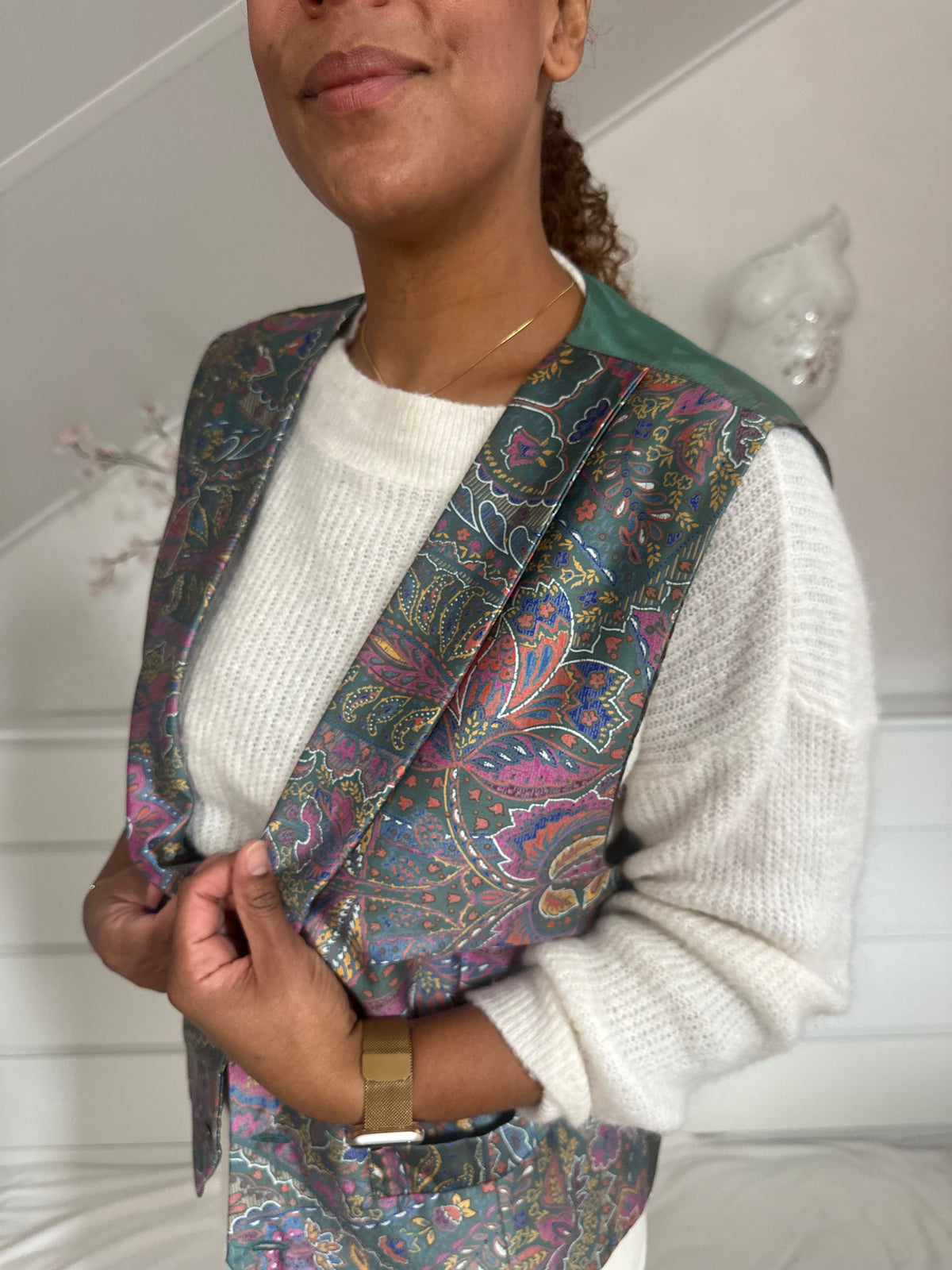 Vintage gilet met multicolor paisley print - L-XL