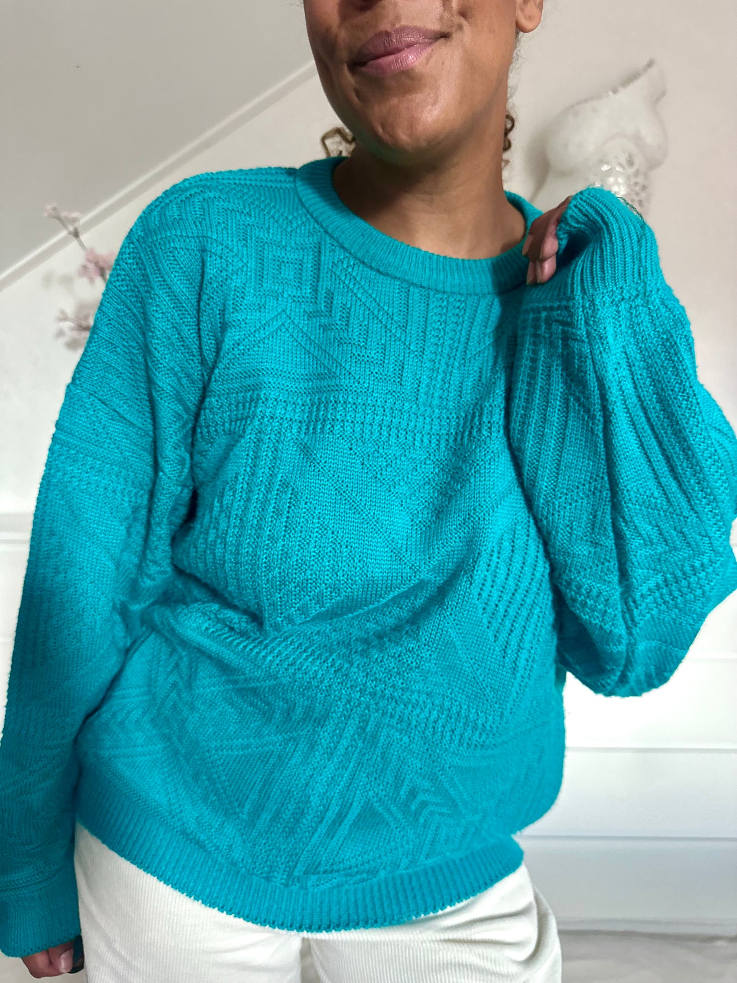 Vintage turquoise nazomer trui - XL/XXL