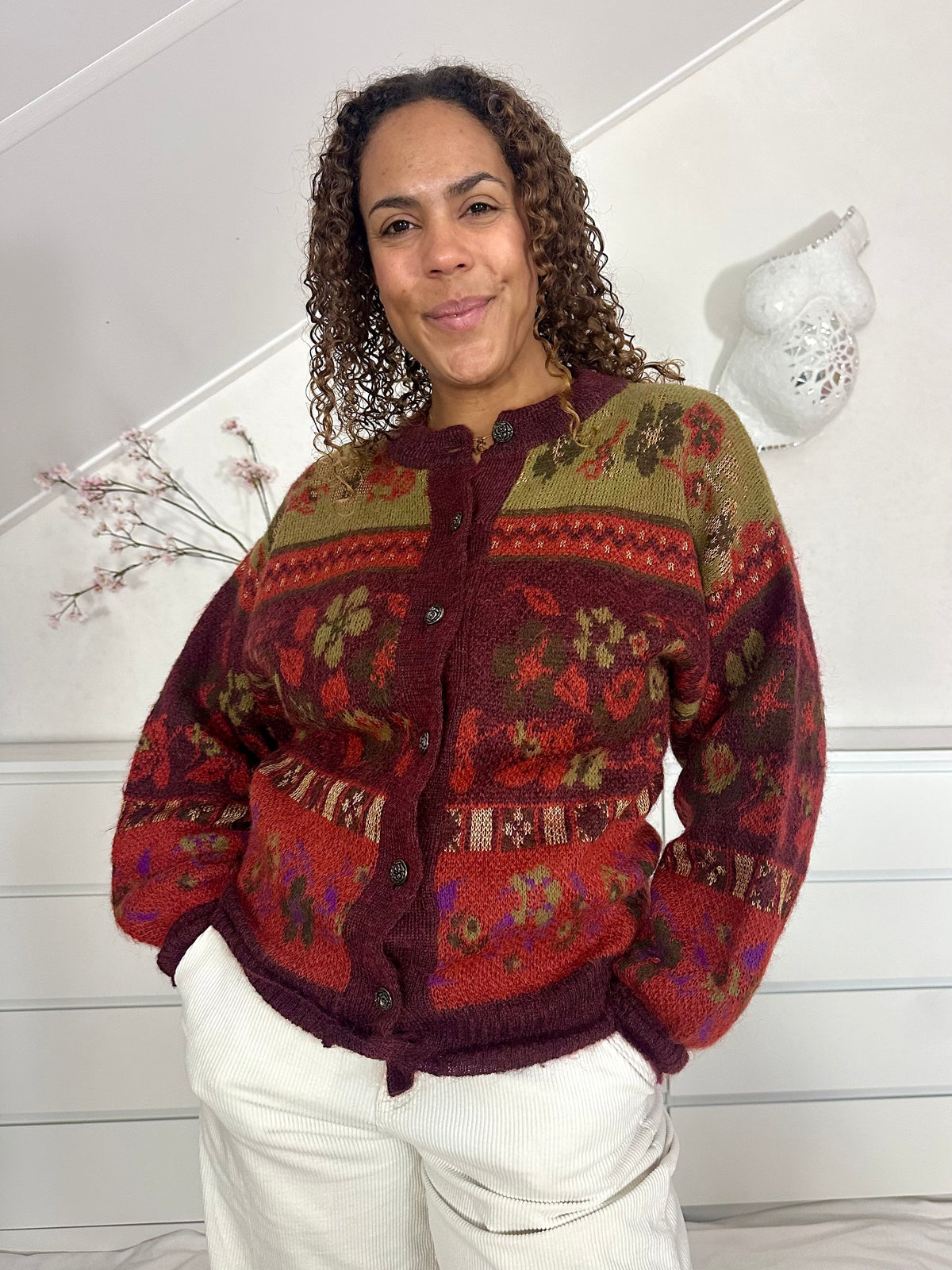 Vintage mohair vest in herfsttinten - M