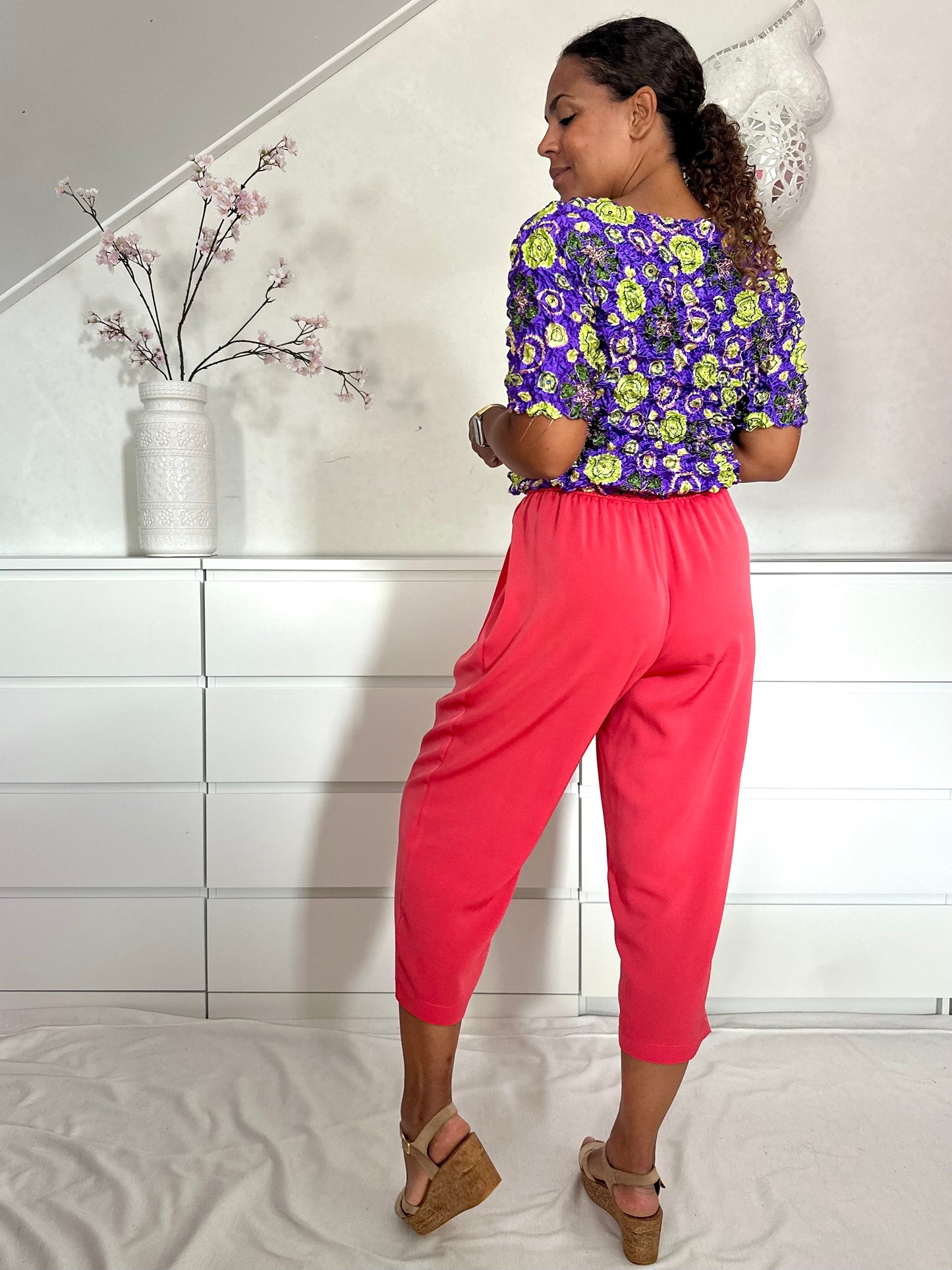 Vintage koraalrode zomer pantalon - L